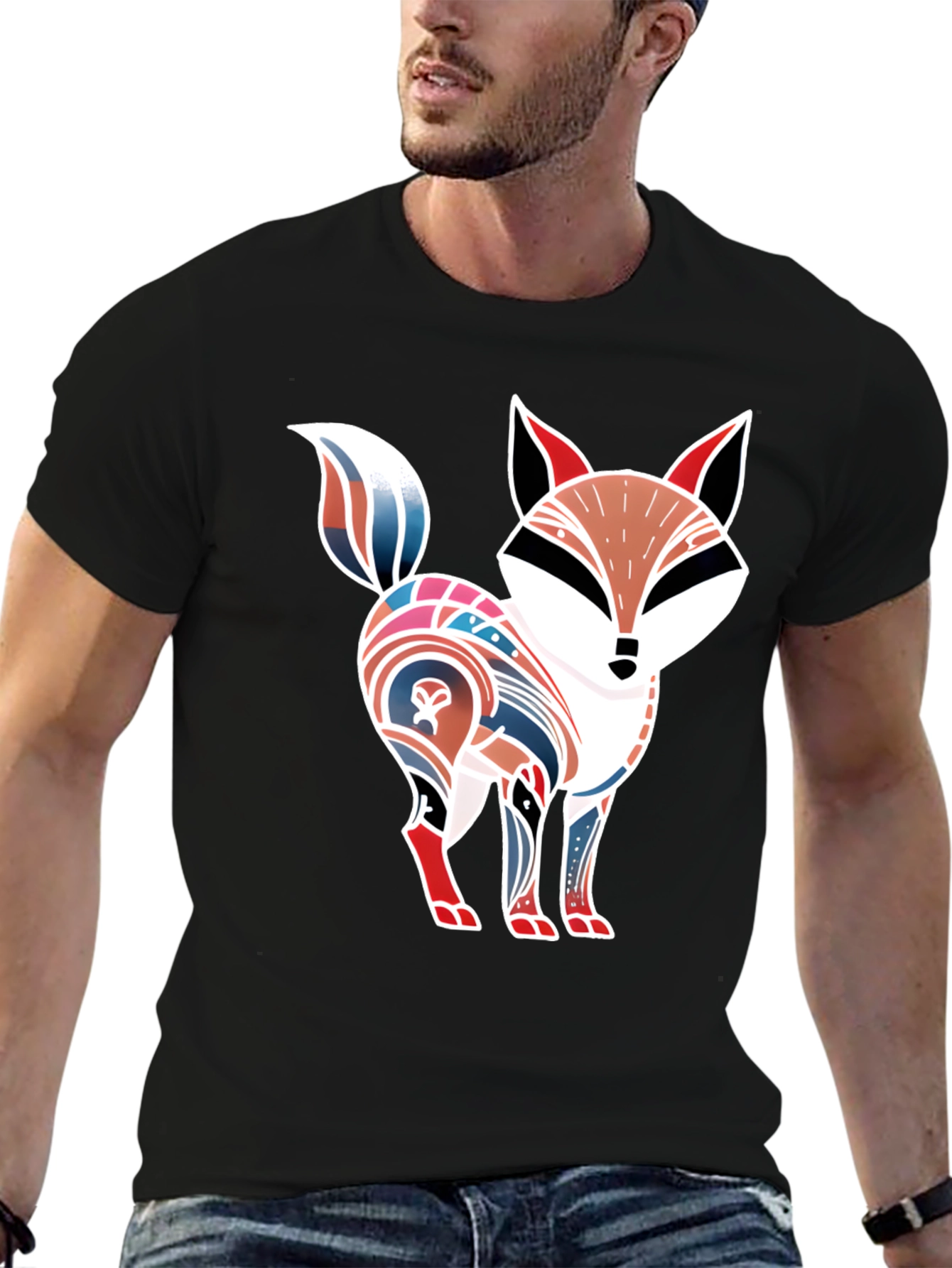 Black Stylized Fox Graphic Tee - Unique Design view 6