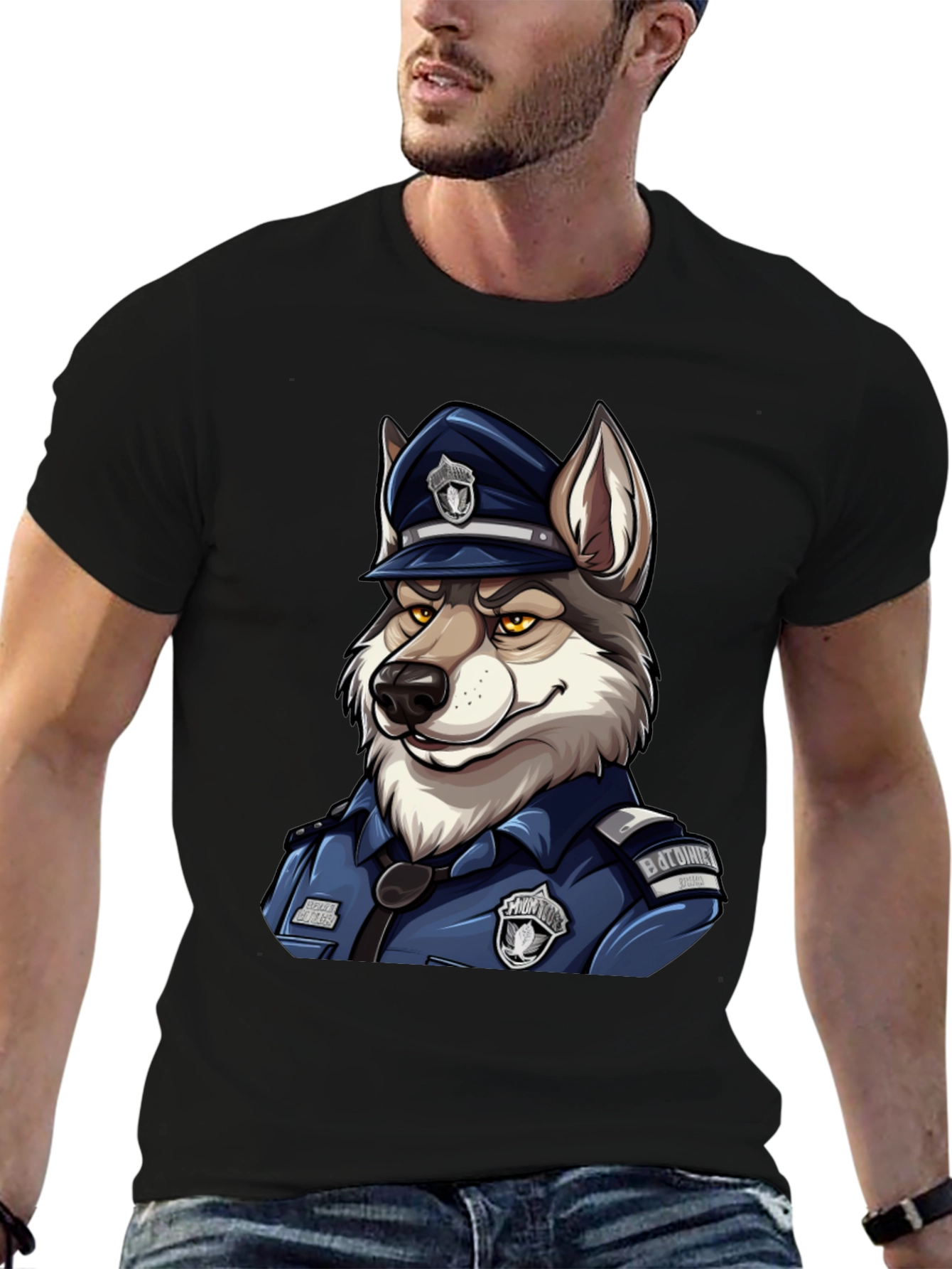 Black Wolf Cop Graphic T-Shirt - Black view 6