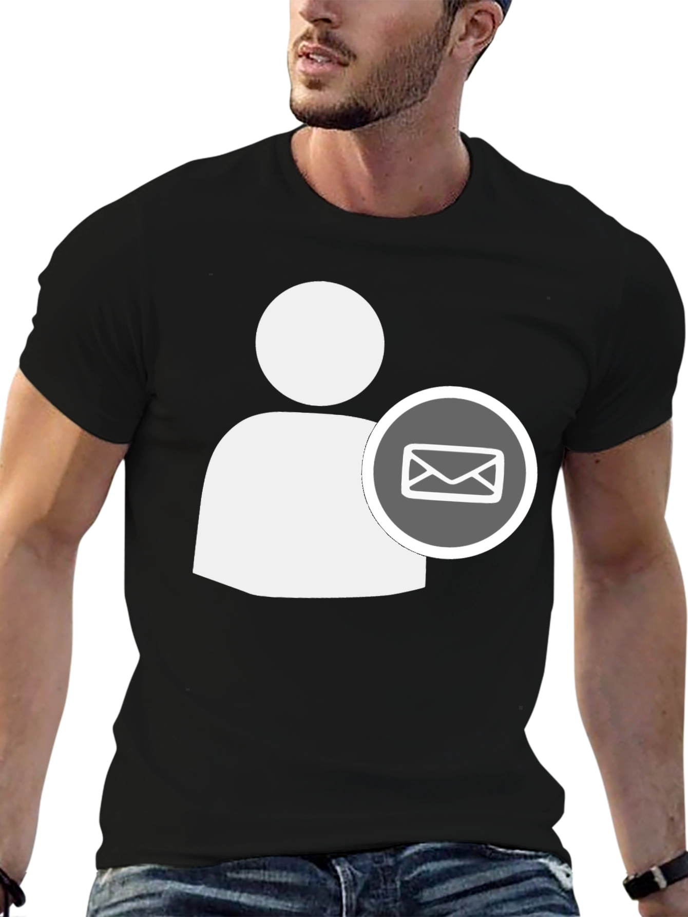 Black Black T-Shirt with White Contact Email Icon view 6