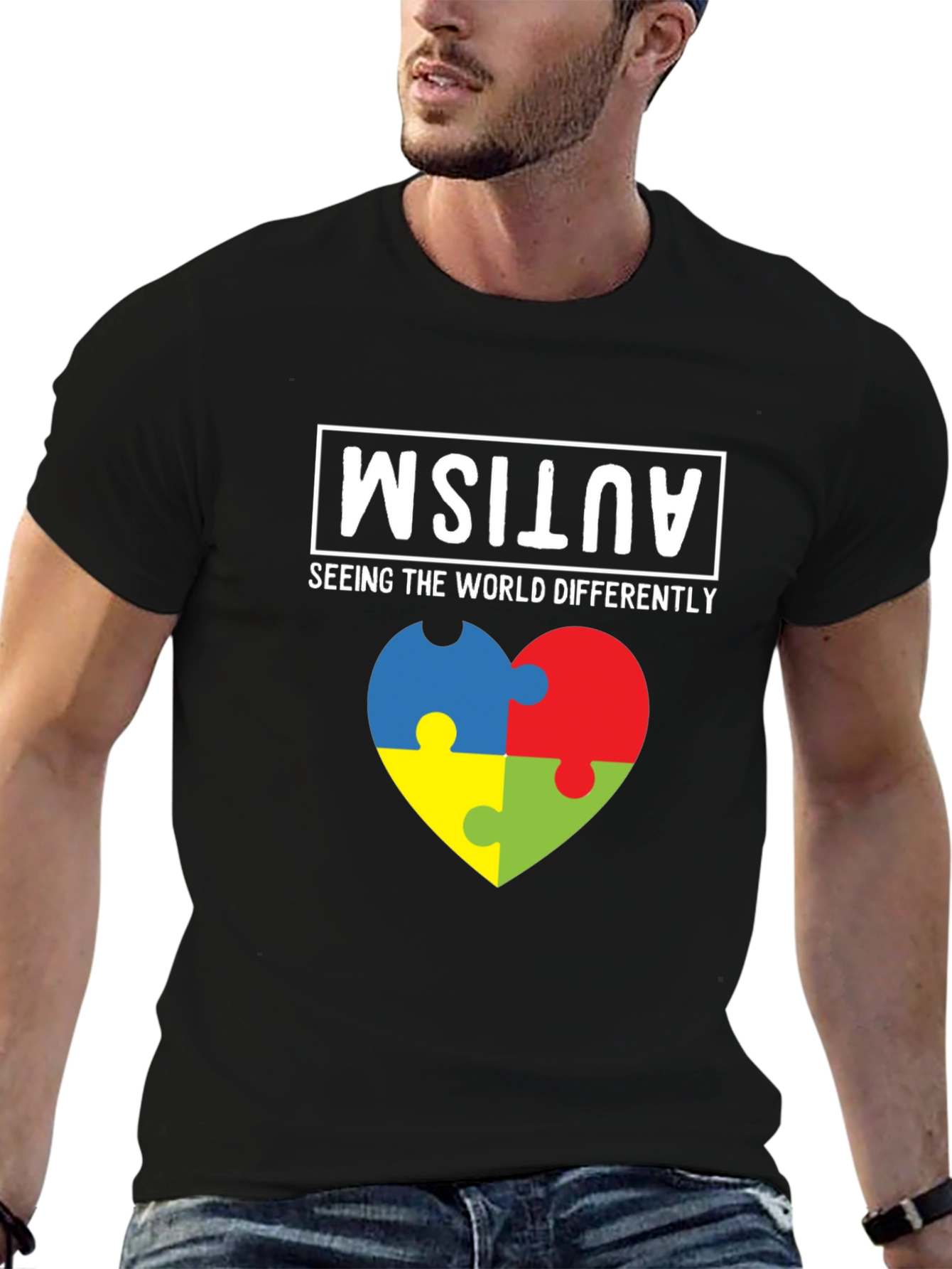 Black Autism Awareness T-Shirt - Seeing the World Differently  view 6