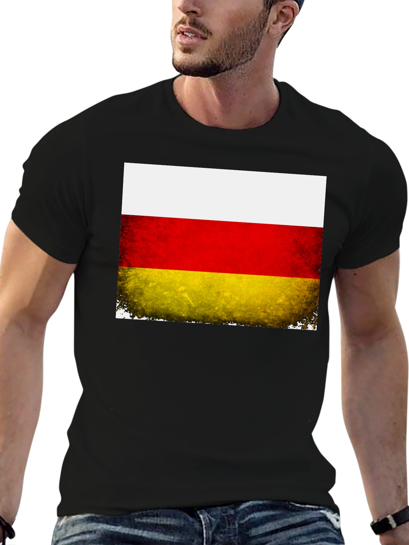 Black Ossetia Flag Distressed Black T-Shirt view 6