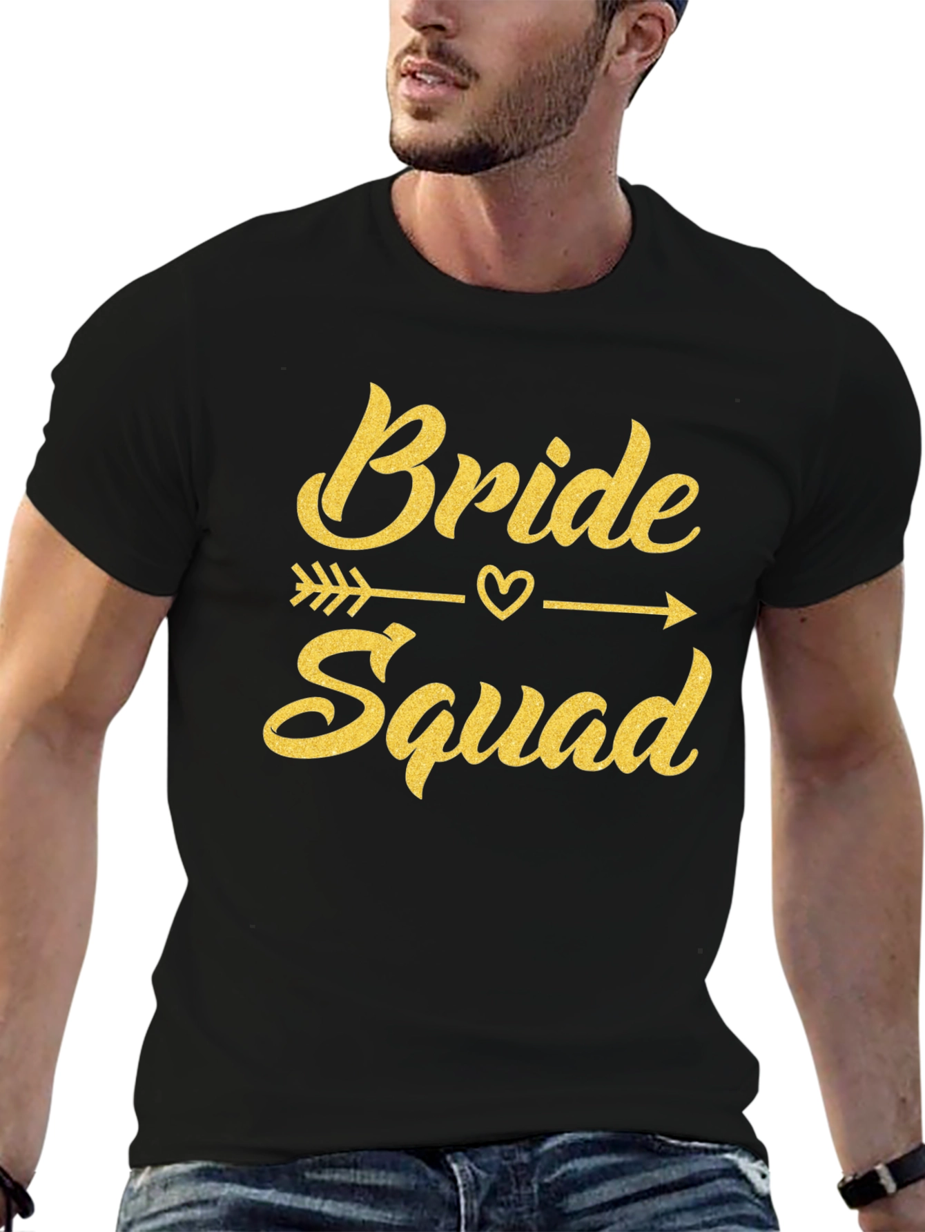 Black Bride Squad T-Shirt - Gold Glitter Print Bridal Party Tee view 6