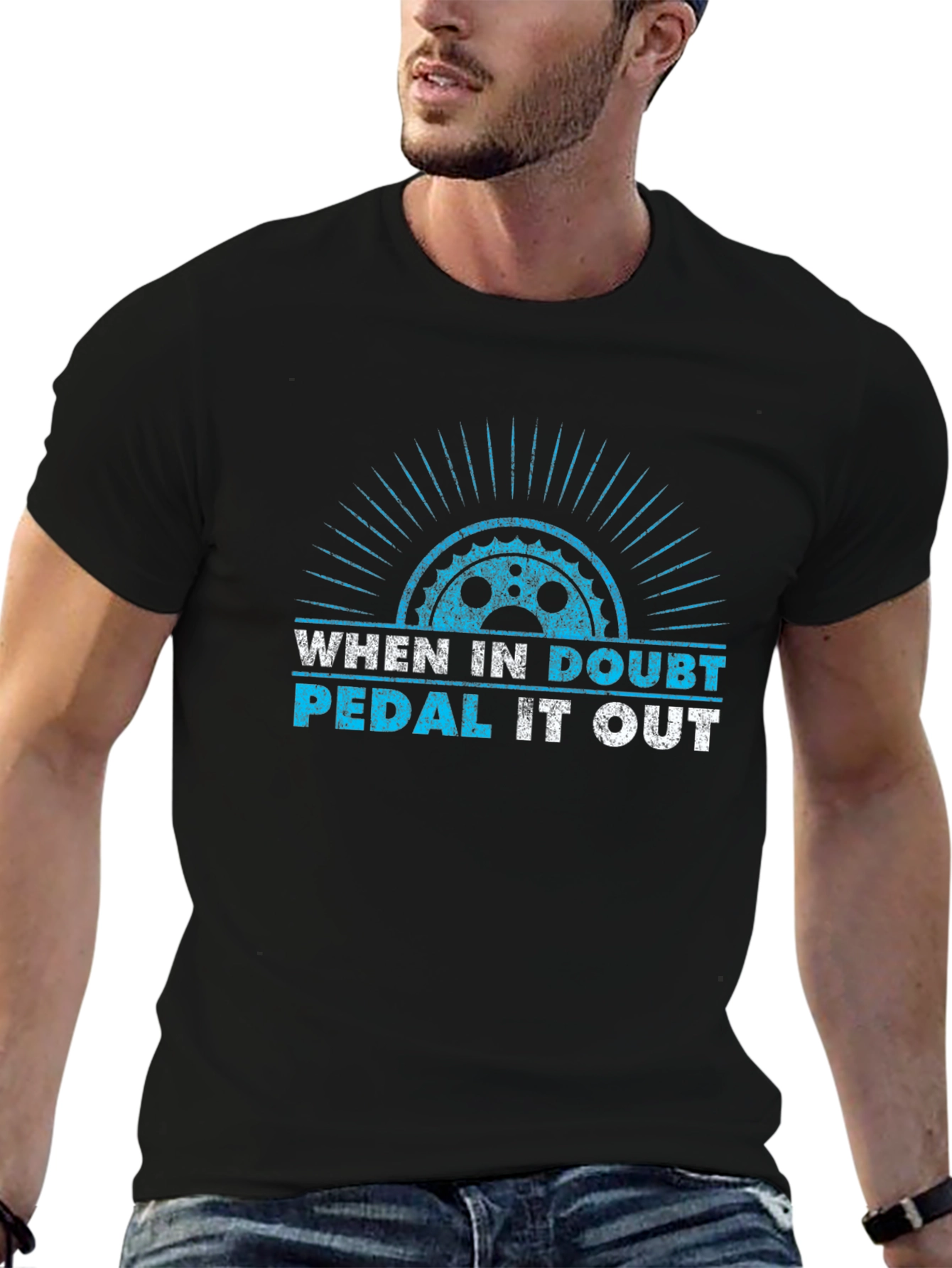 Black When In Doubt Pedal It Out Black T-Shirt view 6
