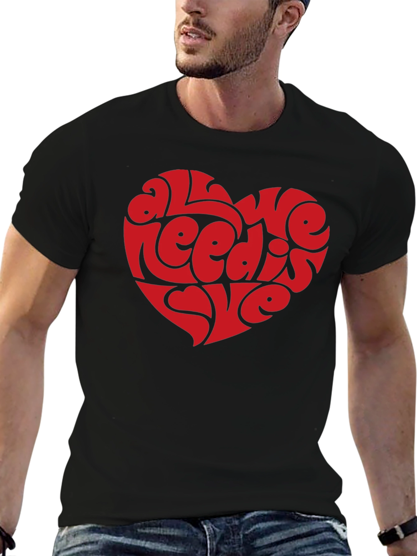 Black All You Need Is Love Heart Graphic Tee - Black view 6