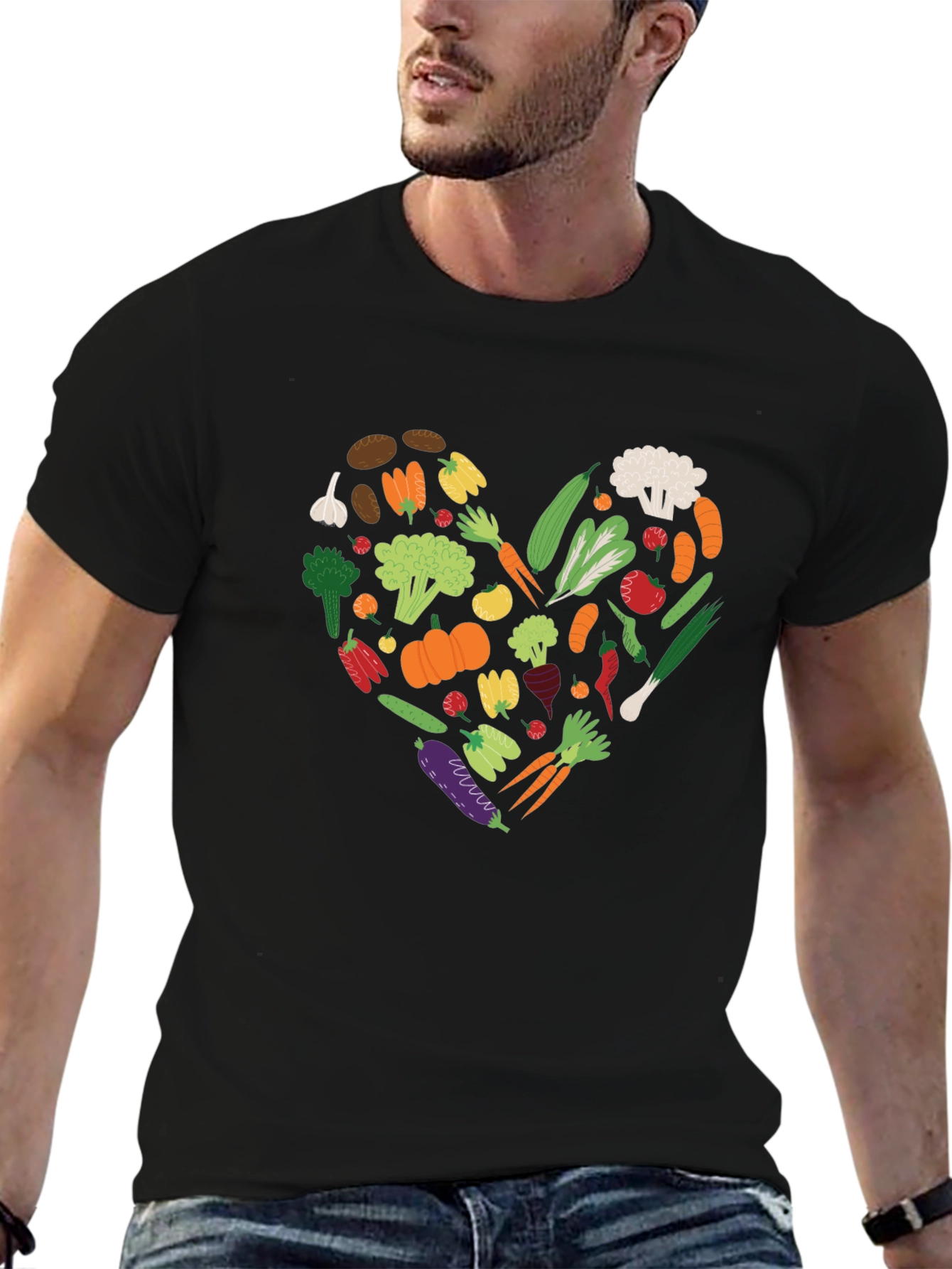 Black Vegan Heart T-Shirt - Eat Your Veggies! view 6