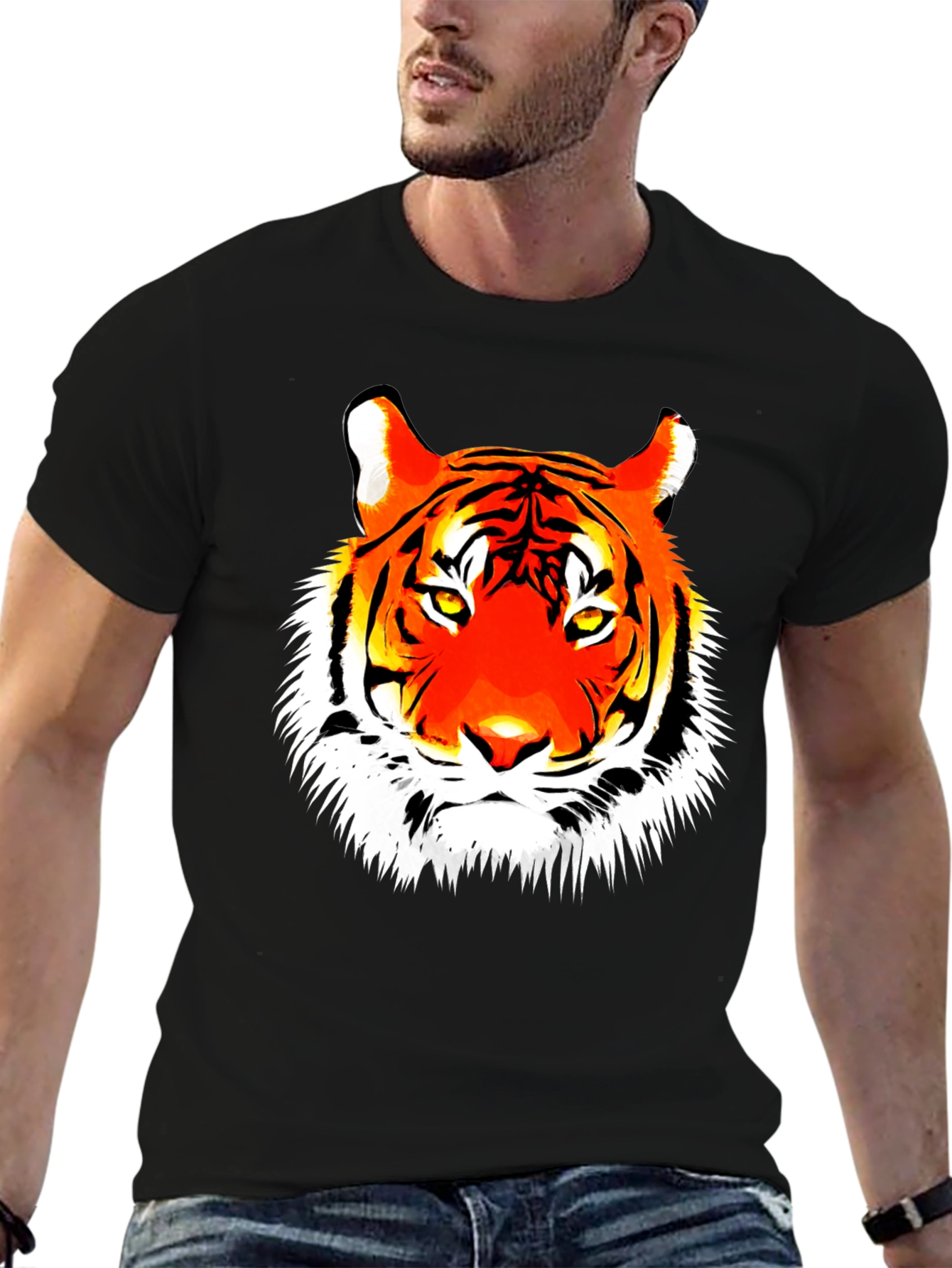 Black Men's Black Tiger Graphic Tee view 6