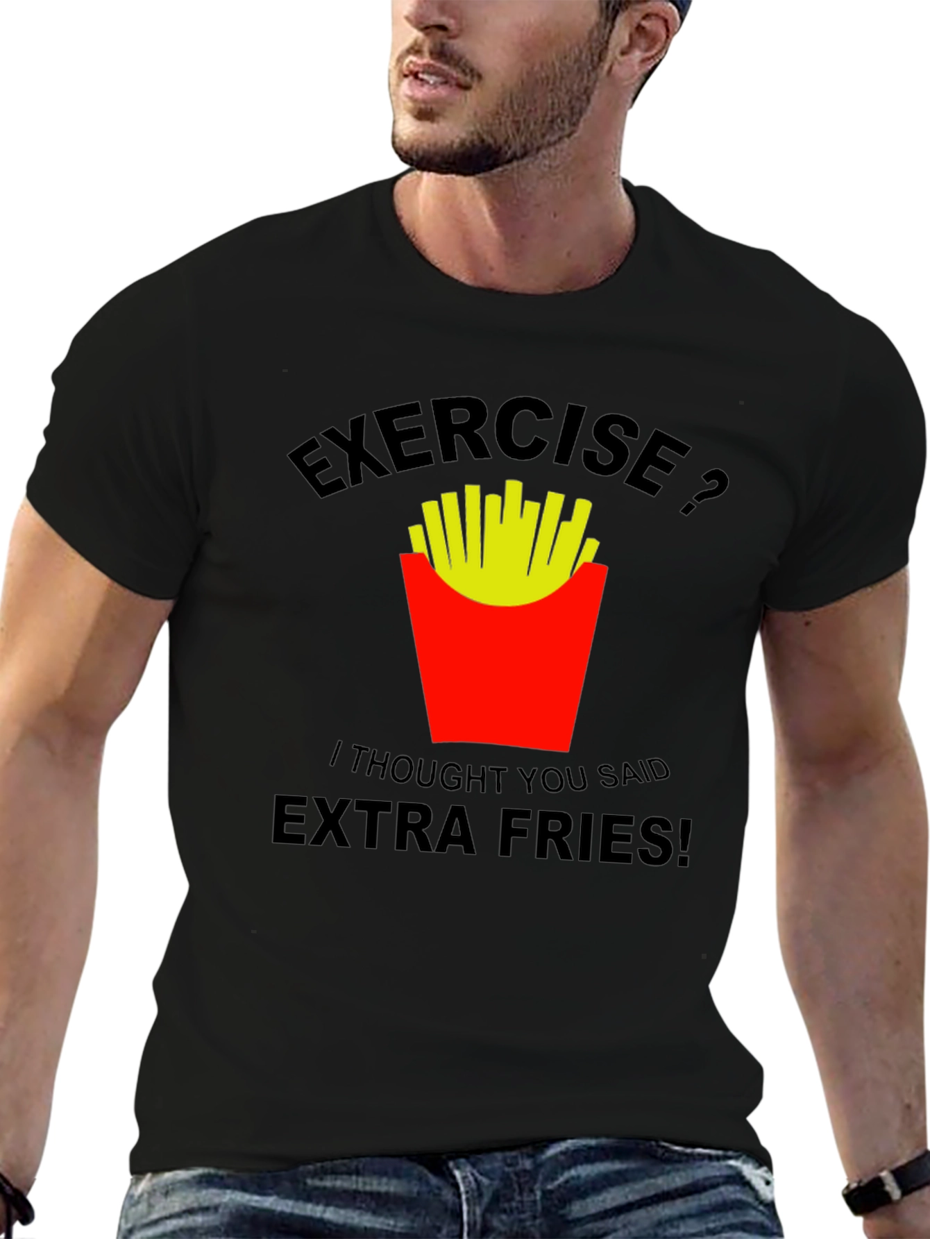 Black Exercise? Extra Fries! Graphic T-Shirt view 6