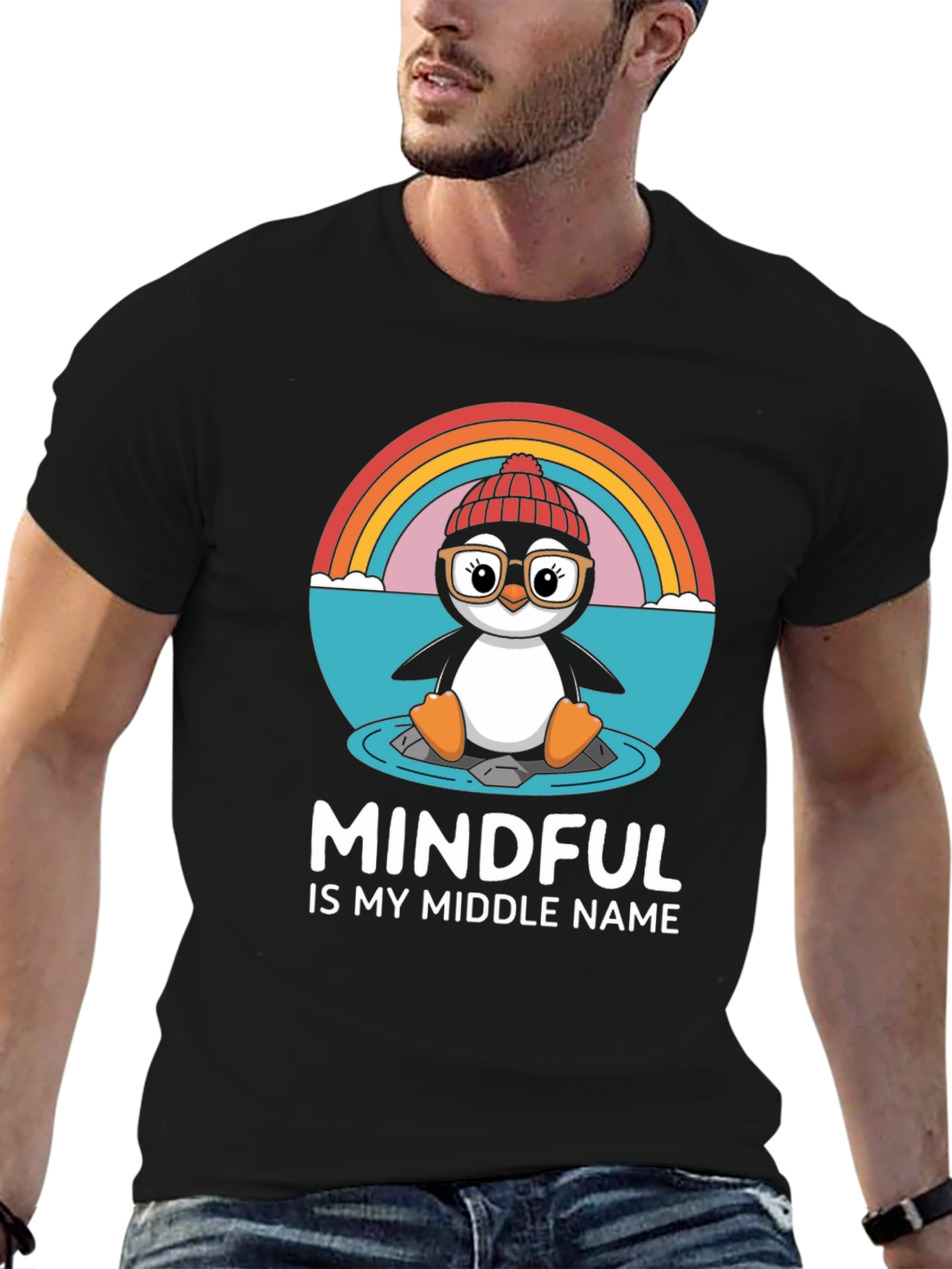 Black Mindful Penguin T-Shirt - Cute & Comfy Tee view 6