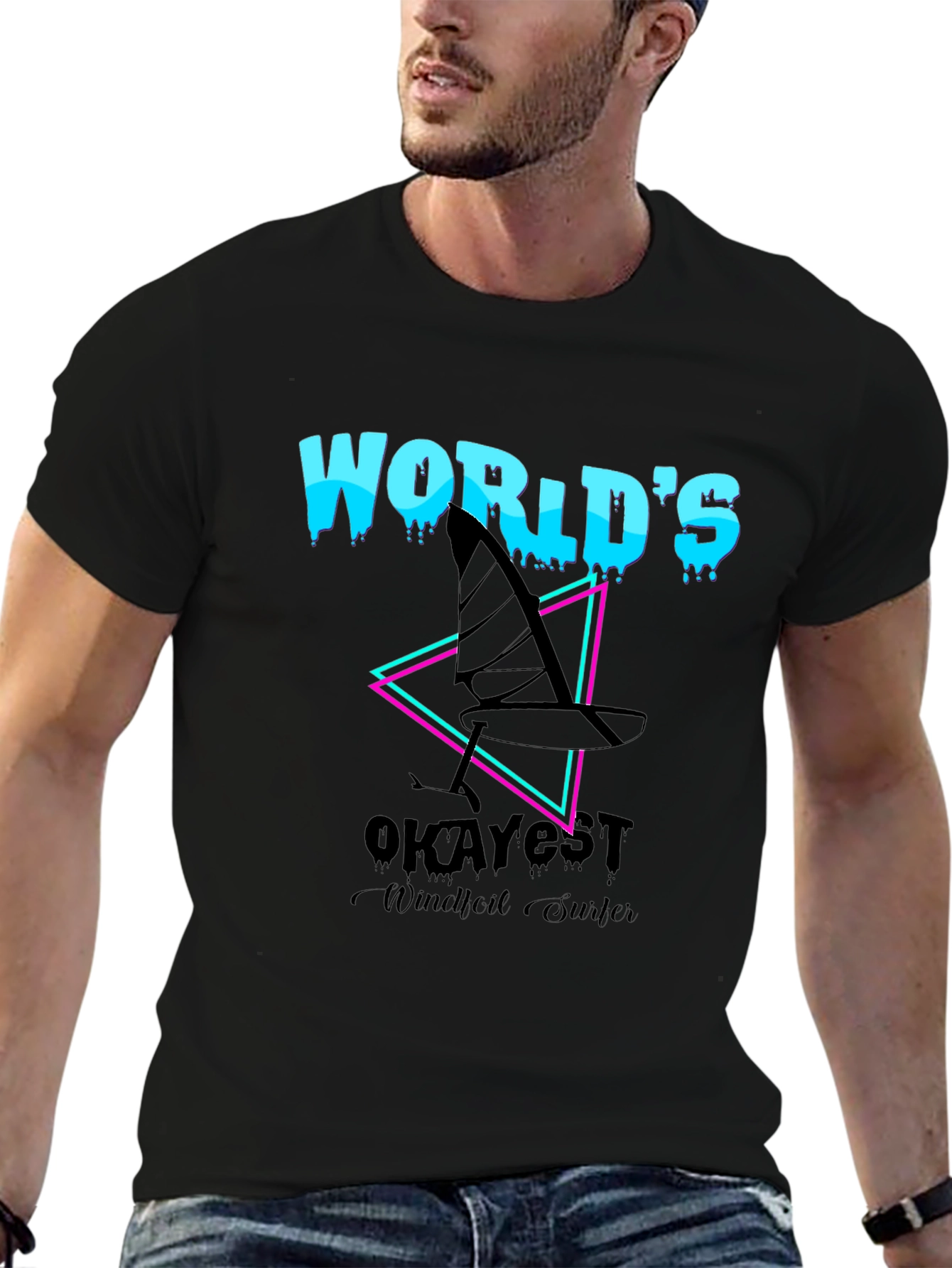 Black World's Okayest Windfoil Surfer T-Shirt - Black view 6