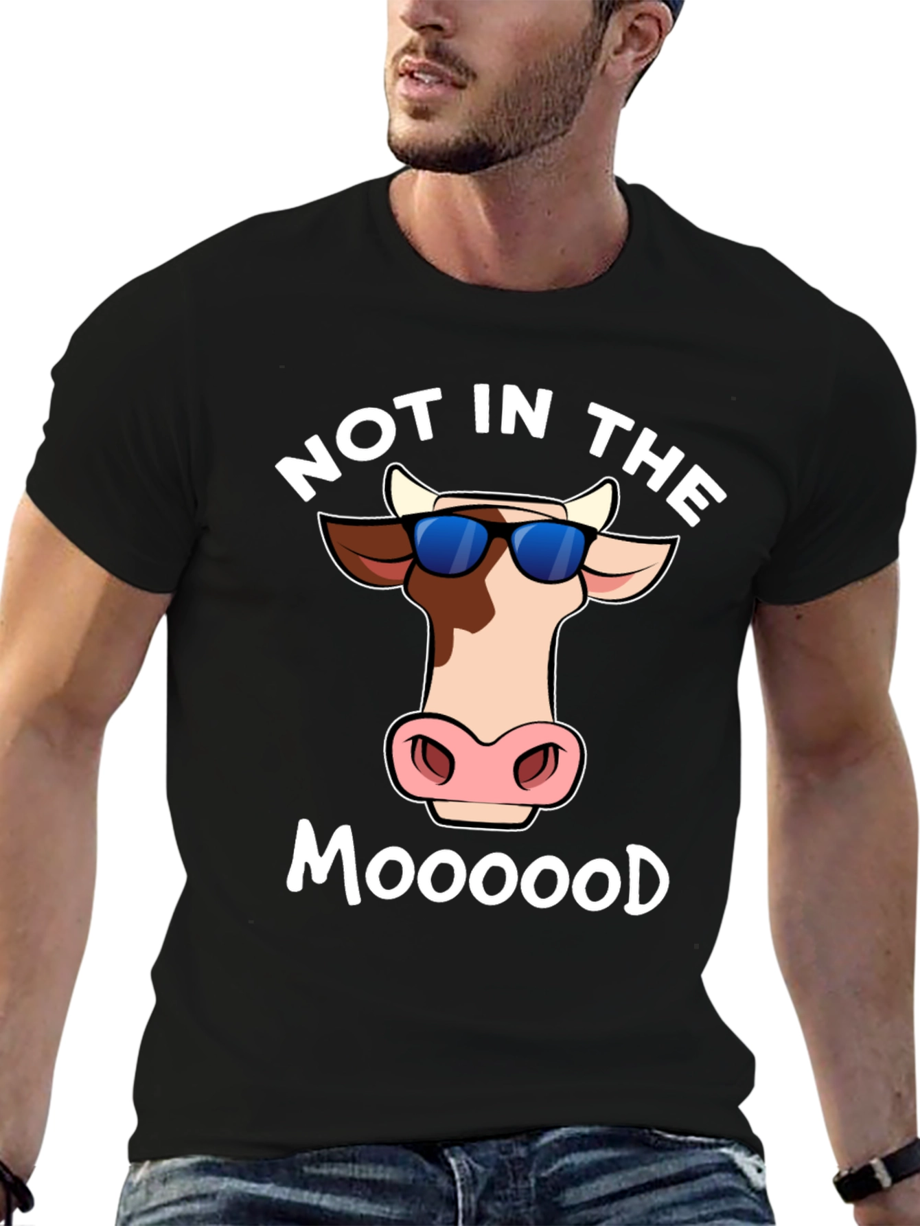 Black Not In The Moood T-Shirt - Funny Cow Tee view 6