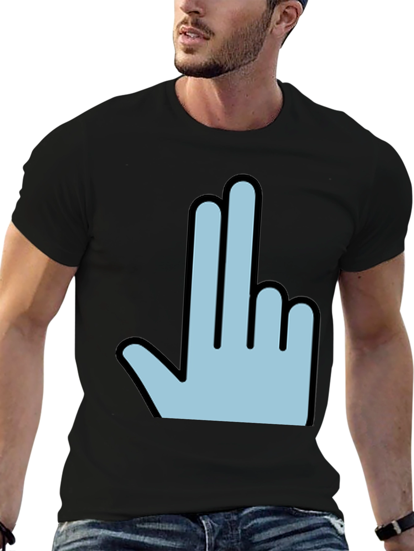 Black Funny Hand Gesture Graphic Print Men's Black T-Shirt view 6