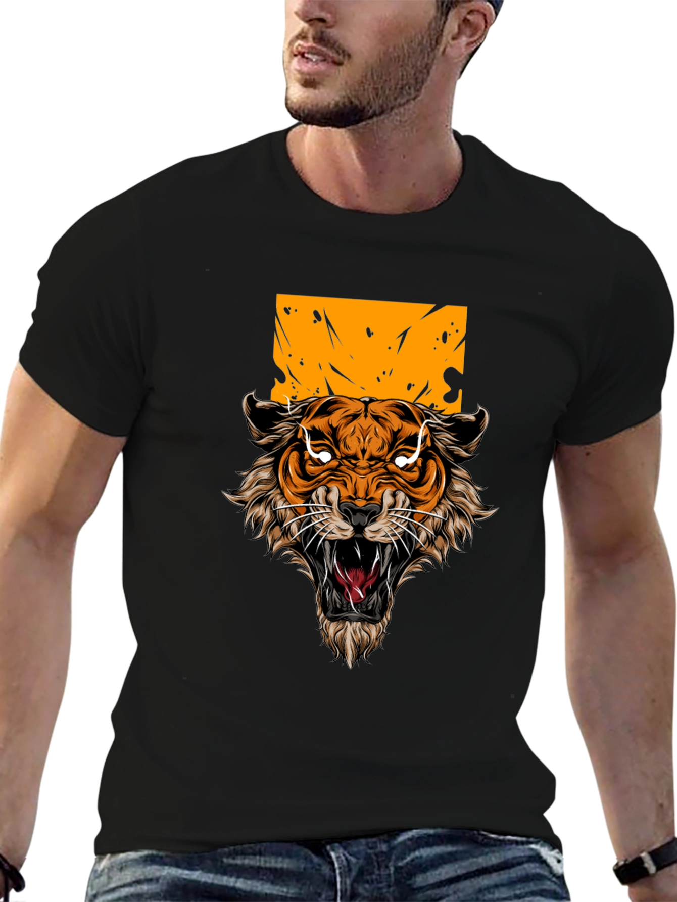Black Tiger Graphic Print Black T-Shirt view 6