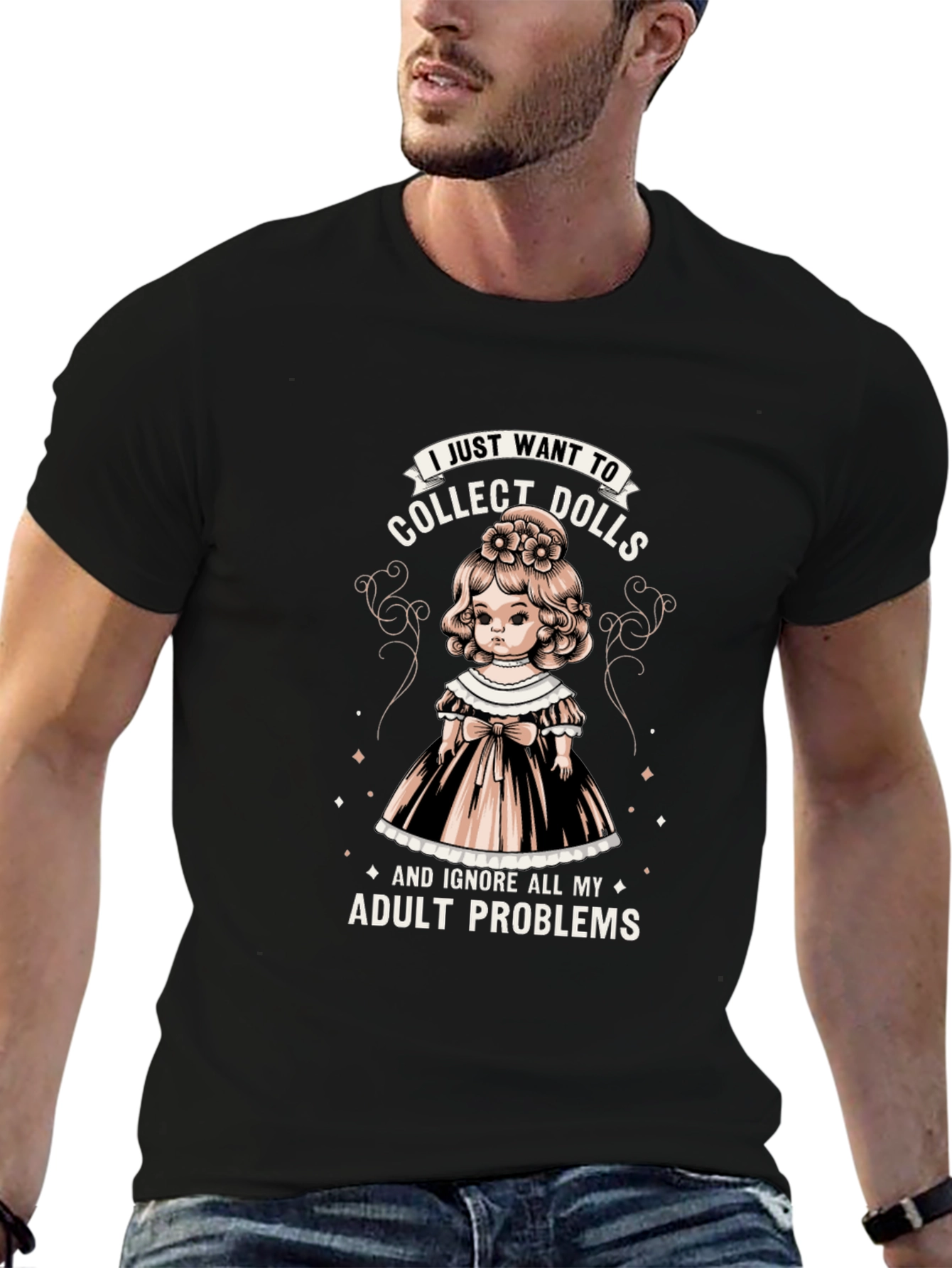 Black Collect Dolls Graphic Tee - Ignore Adult Problems T-Shirt view 6