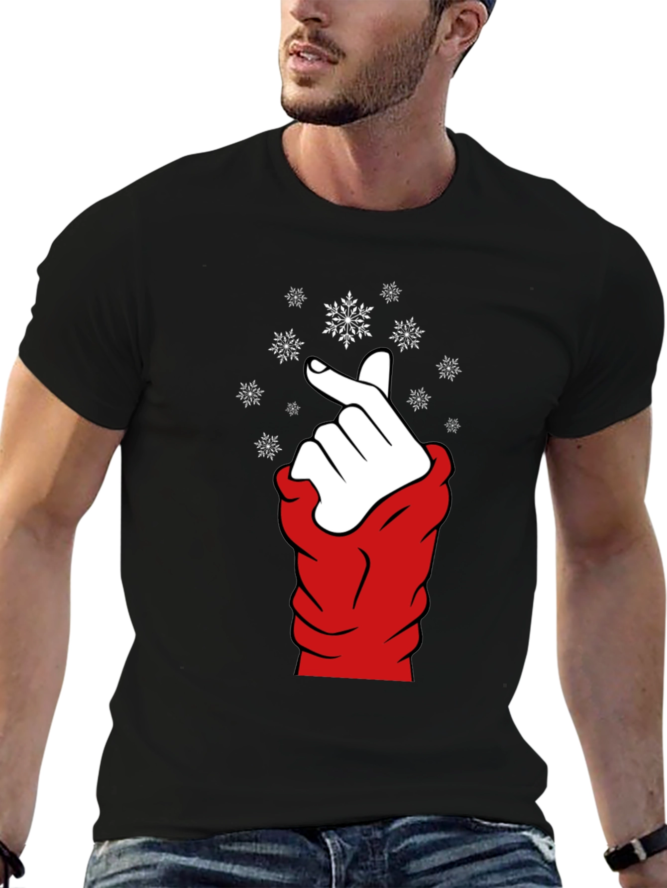 Black Heart Finger Snowflake Graphic Black T-Shirt view 6