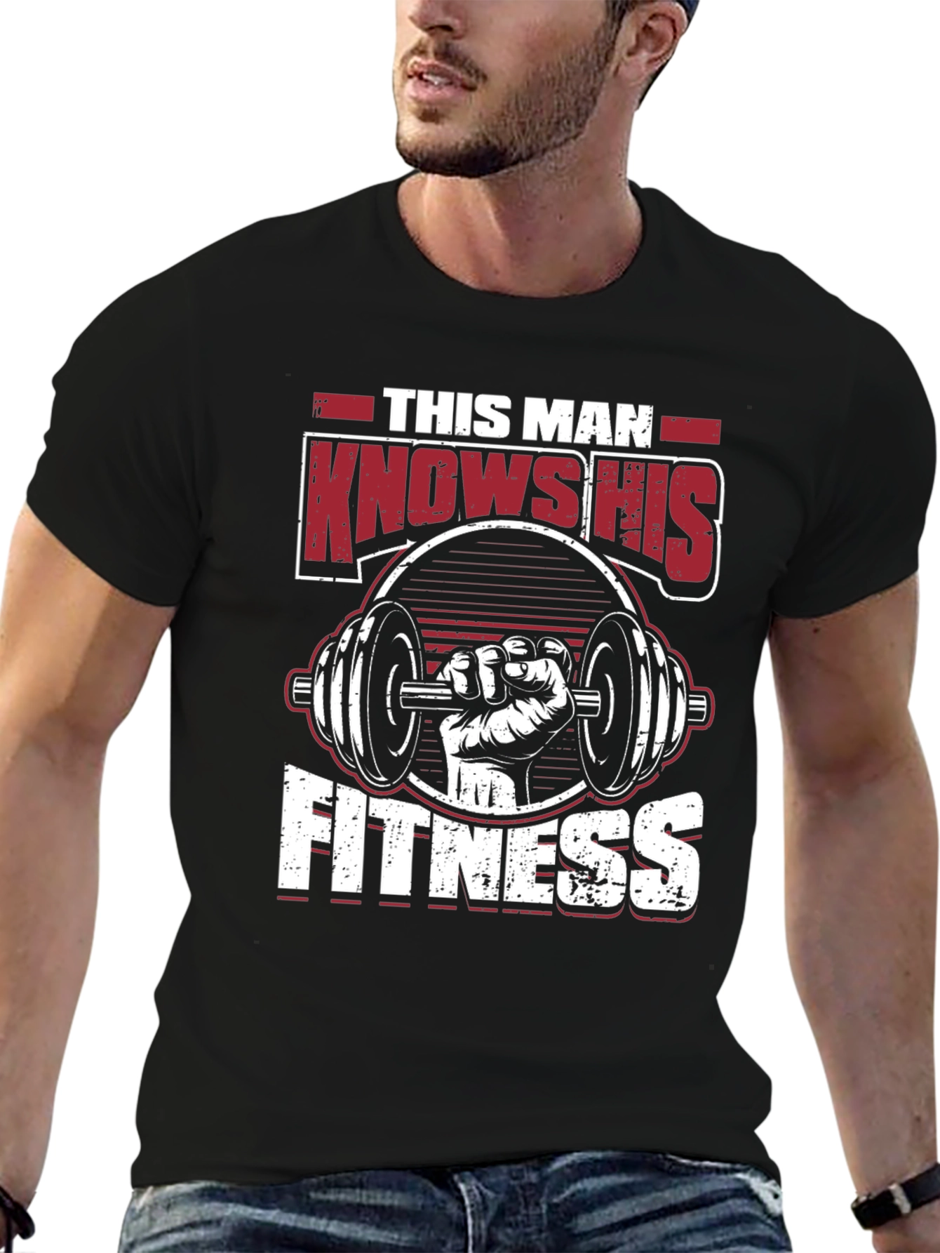 Black Fitness Design Men's Black Graphic T-Shirt view 6