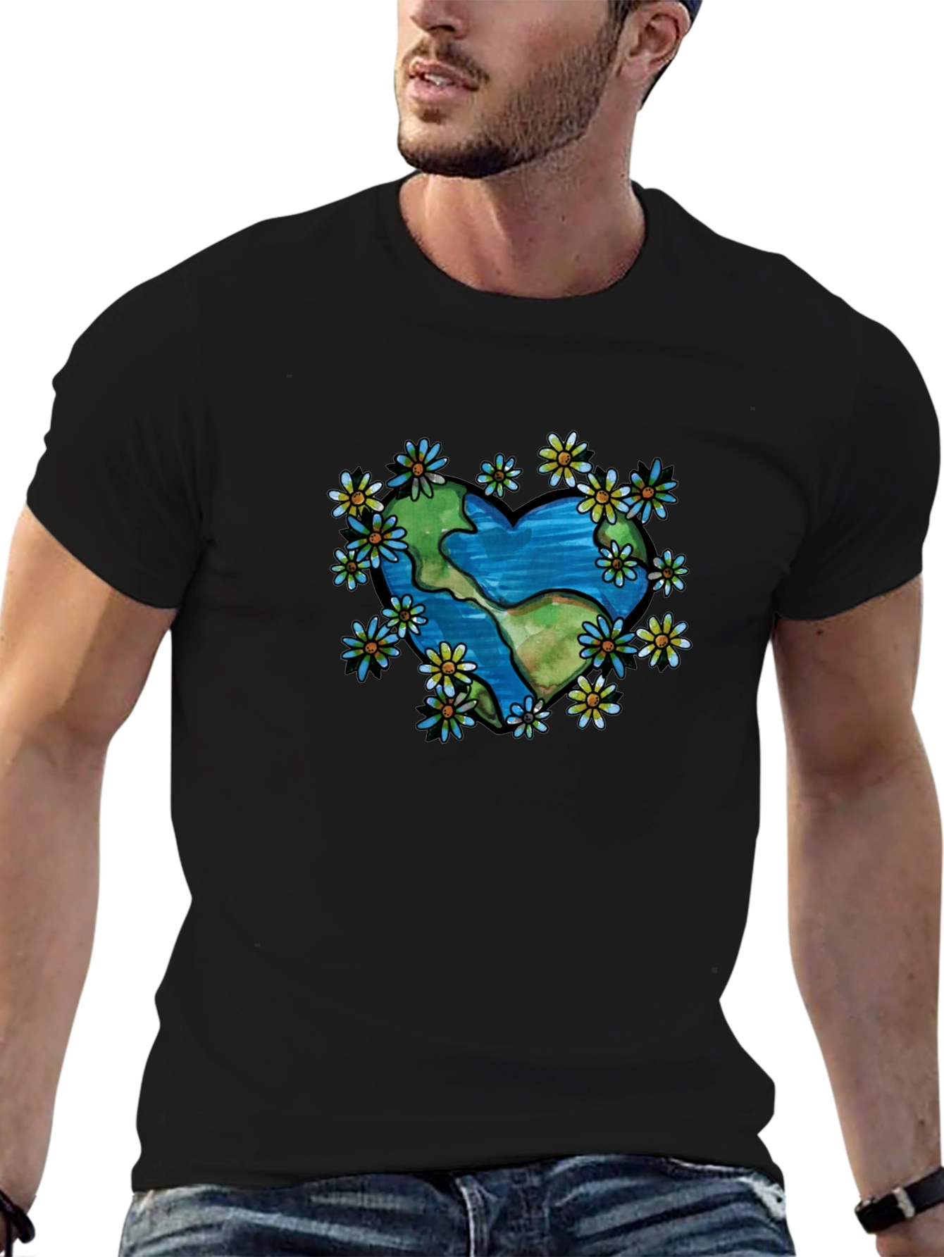 Black Earth Heart Flower T-Shirt - Black view 6