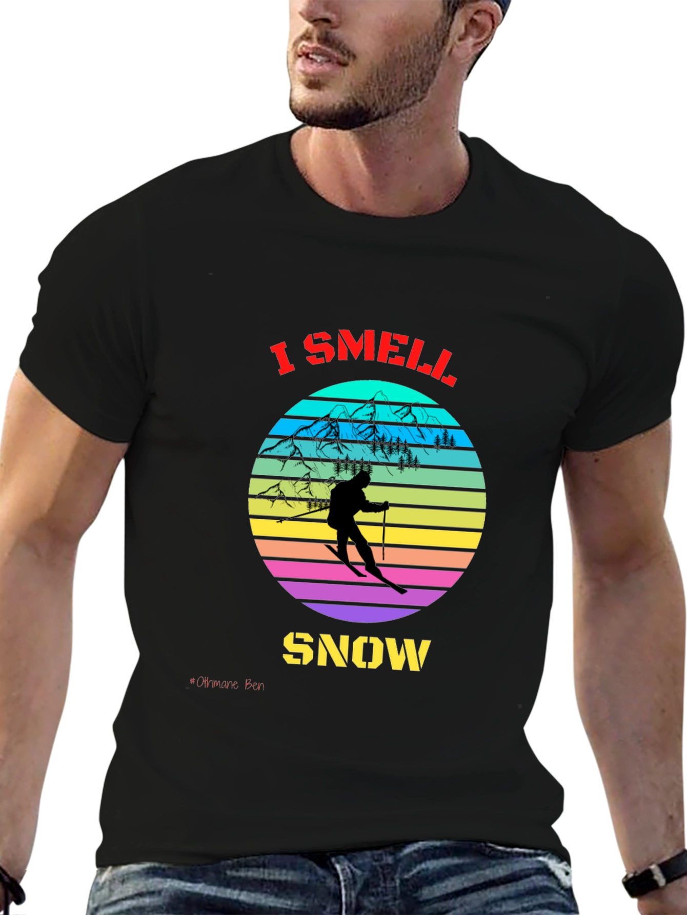 Black I Smell Snow Skiing T-Shirt view 6