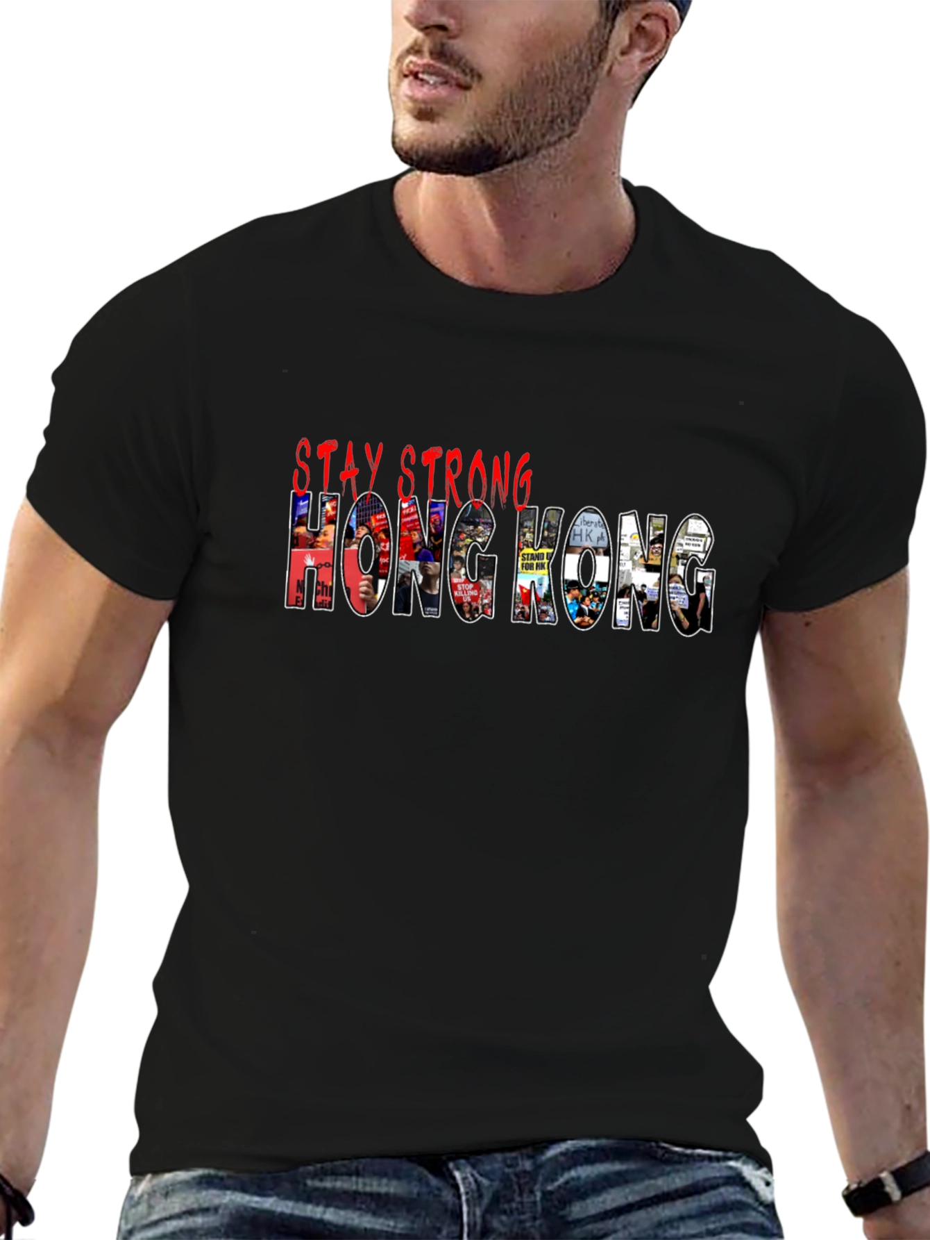 Black Stay Strong Hong Kong Graphic T-Shirt view 6