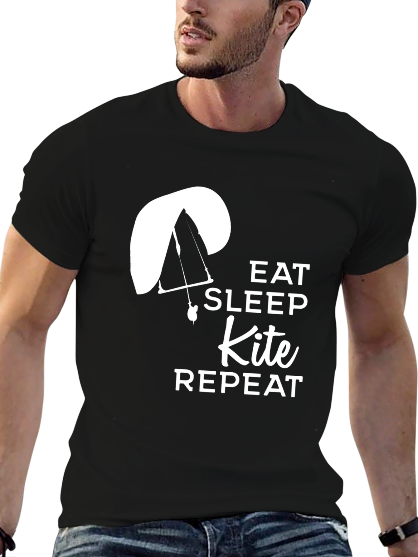 Black Eat Sleep Kite Repeat T-Shirt - Paragliding Design view 6