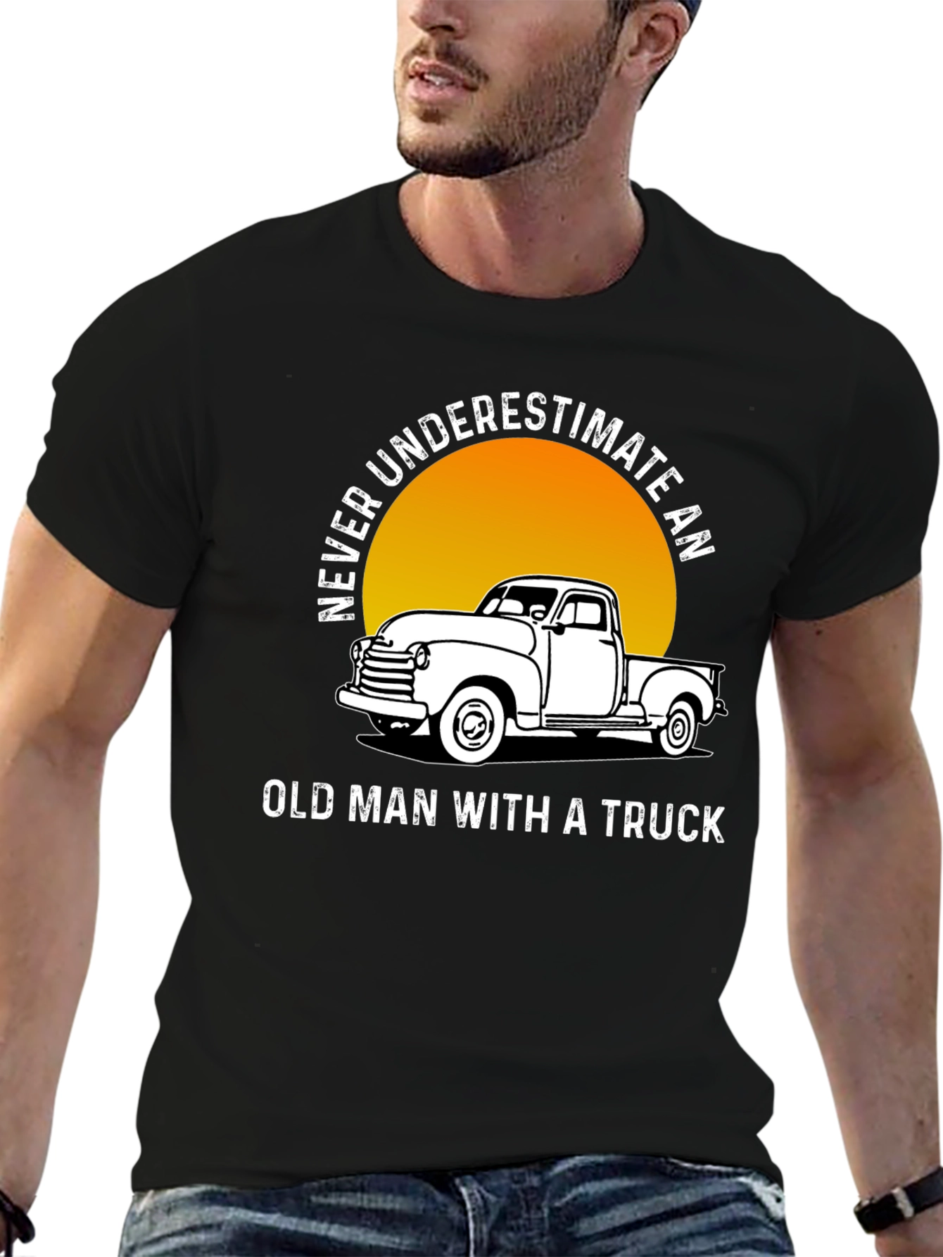 Black Never Underestimate Old Man Truck T-Shirt view 6
