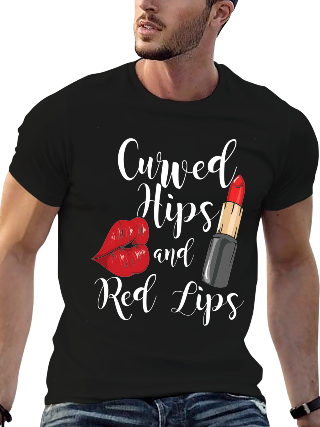 Black Curved Hips & Red Lips Graphic Tee - Black view 6