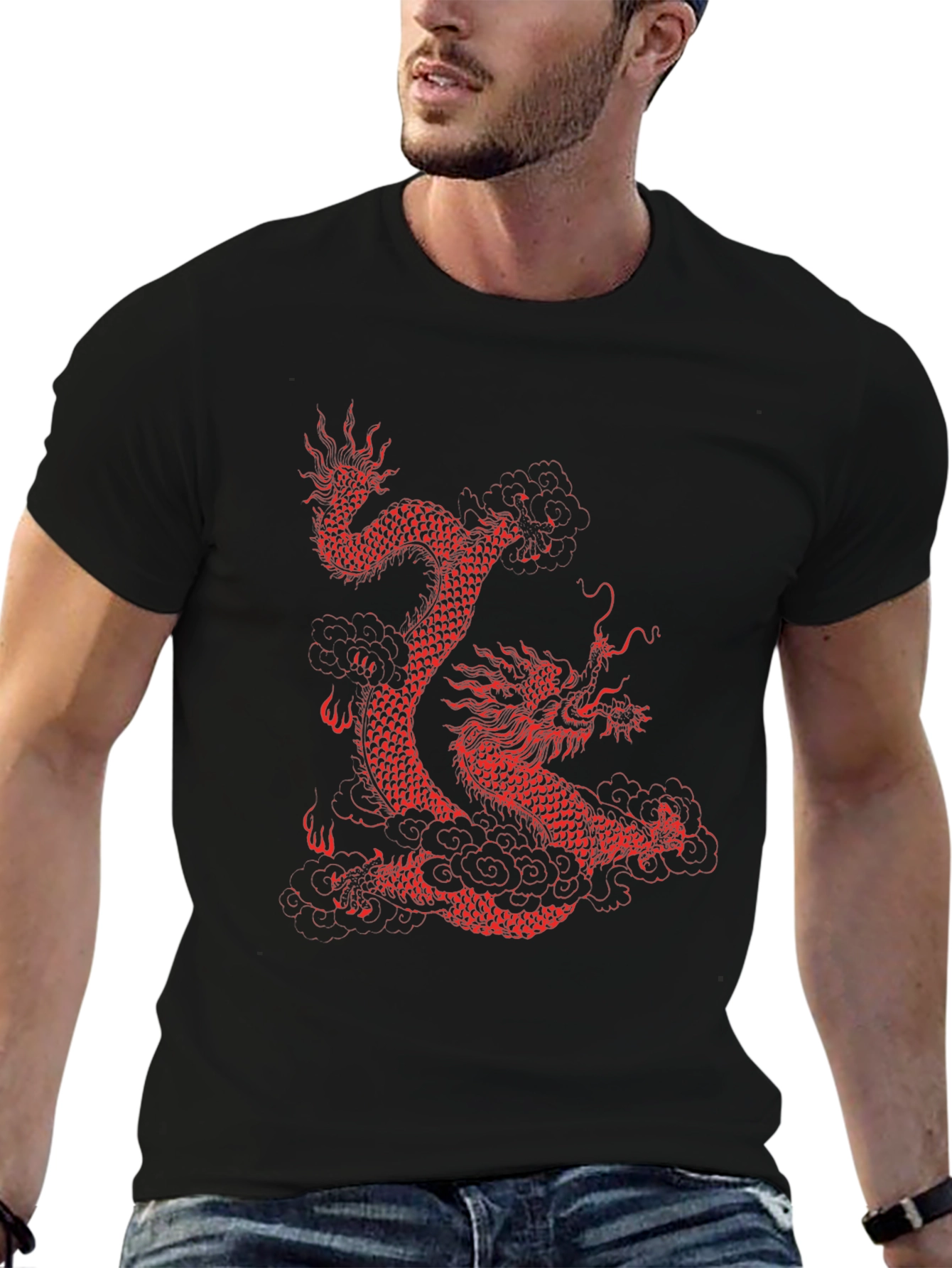 Dragon Graphic Tee - Red Dragon on Black - 6