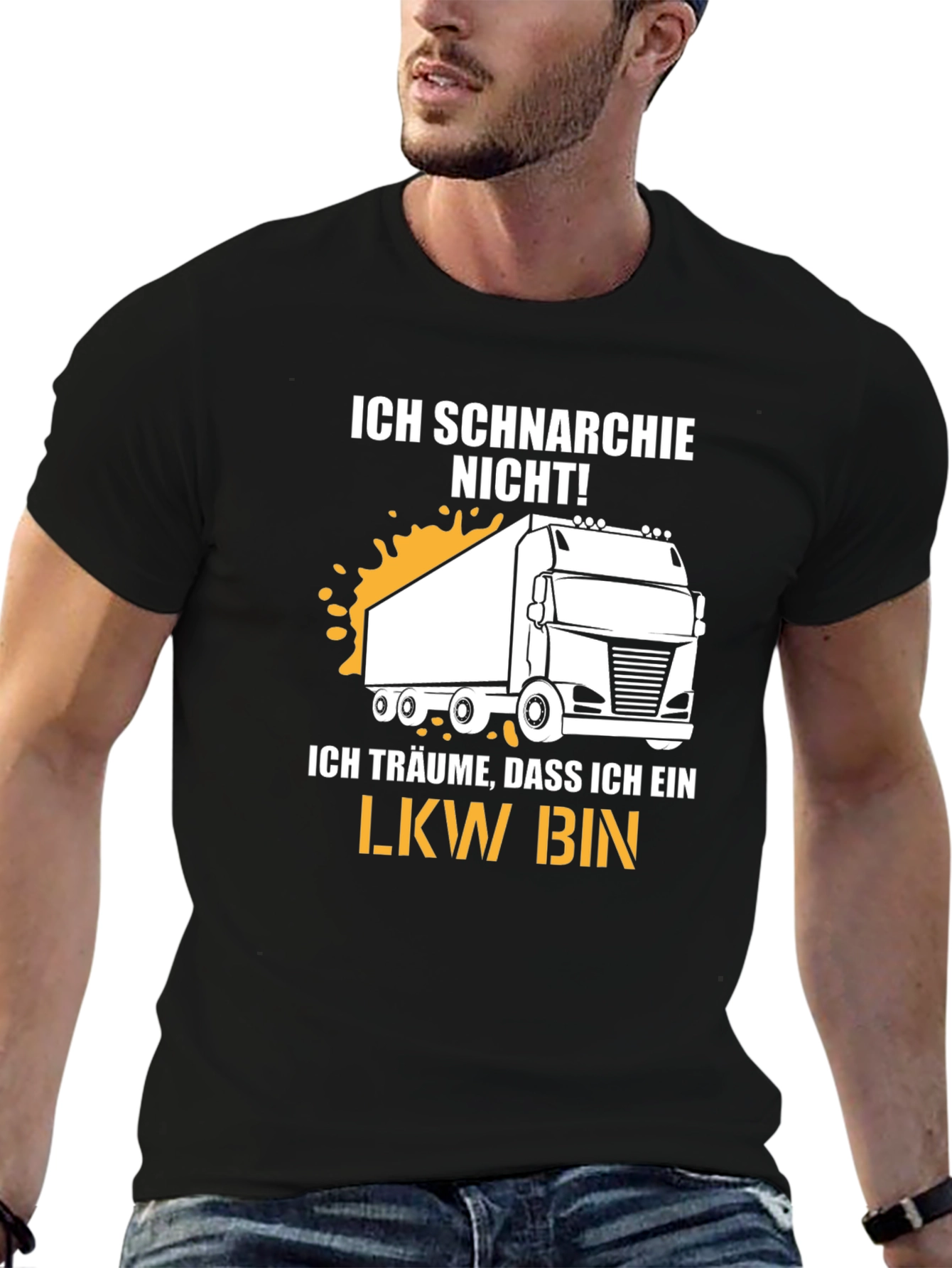 Black Ich Schnarchie Nicht! Trucker T-Shirt view 6