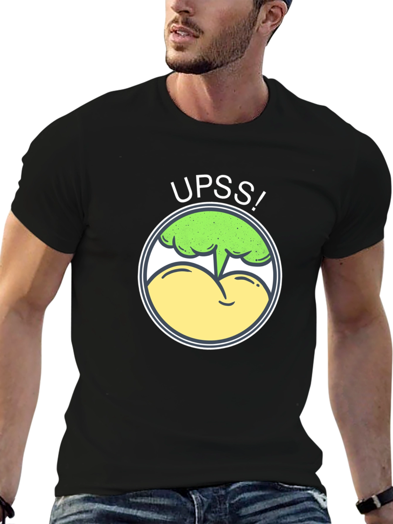 Black Funny UPSS! Broccoli Butt T-Shirt - Humor Tee view 6