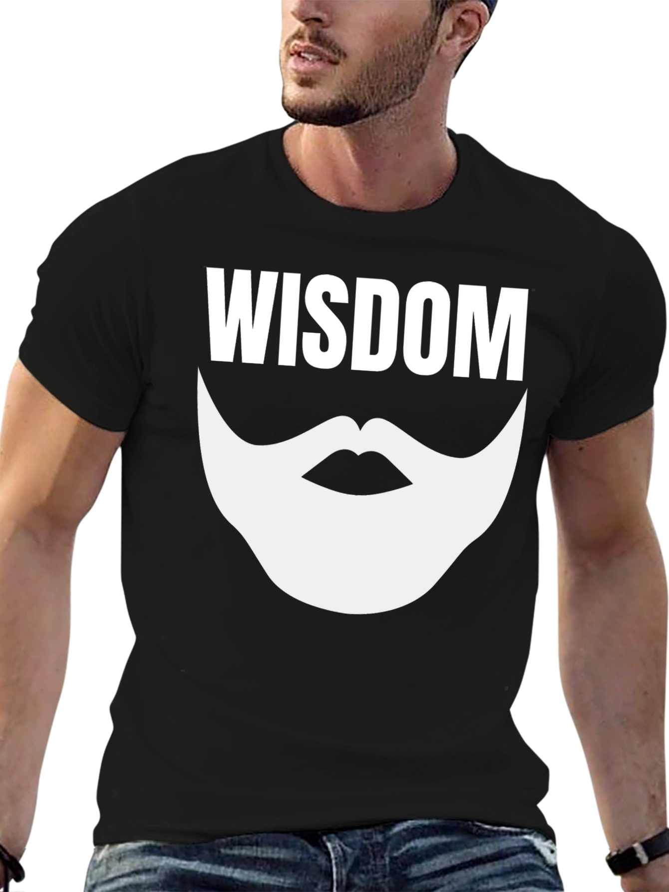 Black Wisdom Beard Graphic Tee - Black Cotton Blend Shirt view 6