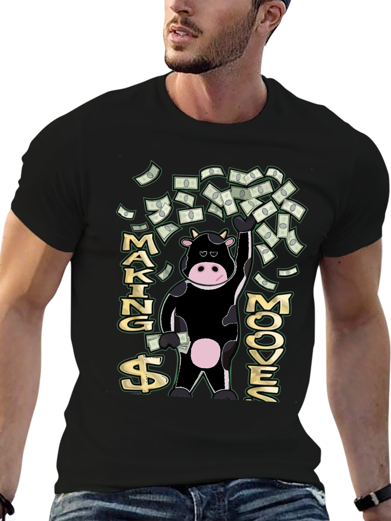 Black Making Mooves T-Shirt - Funny Cow Money Tee view 6