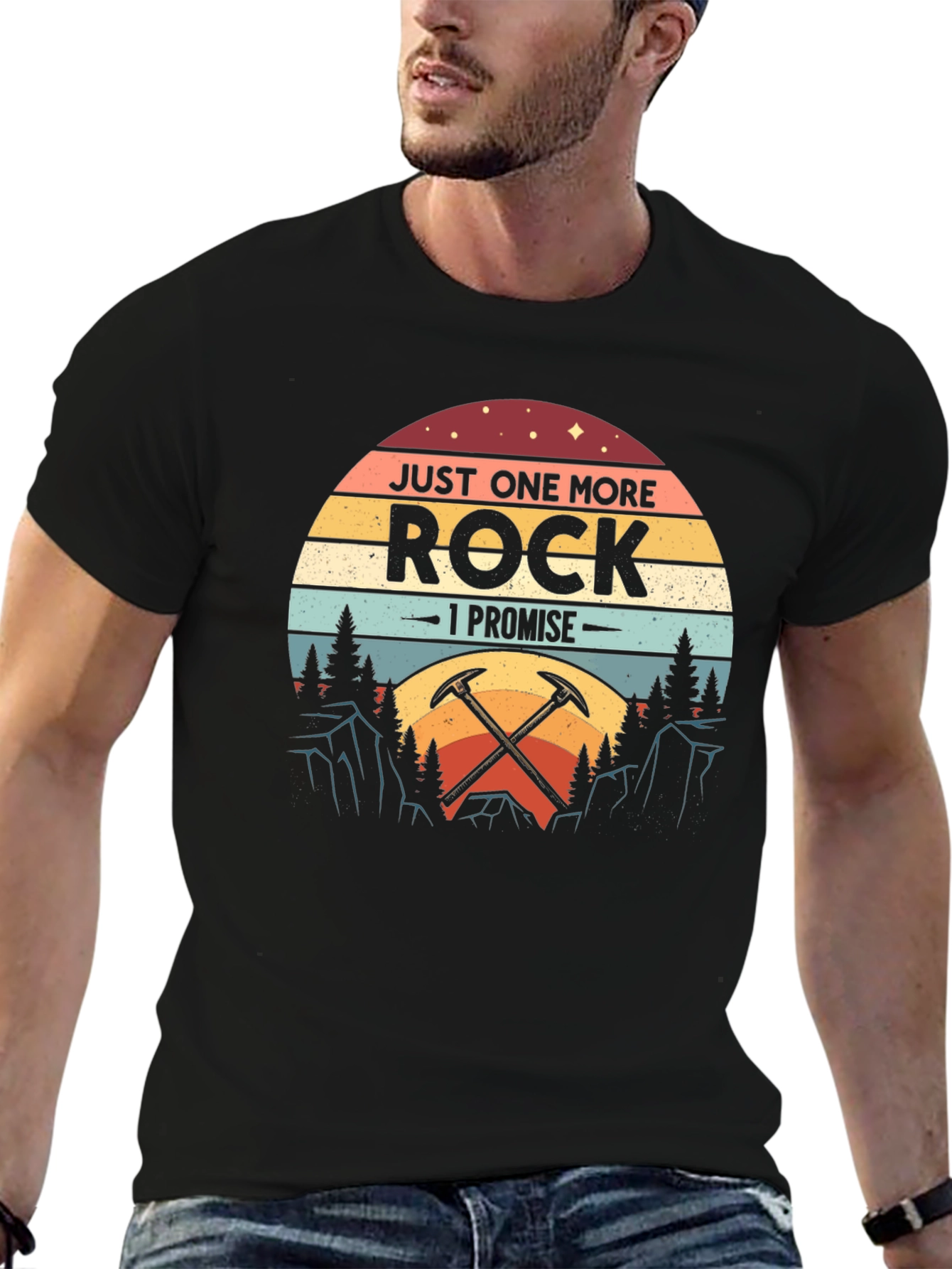 Black Just One More Rock T-Shirt - Funny Geology Tee view 6