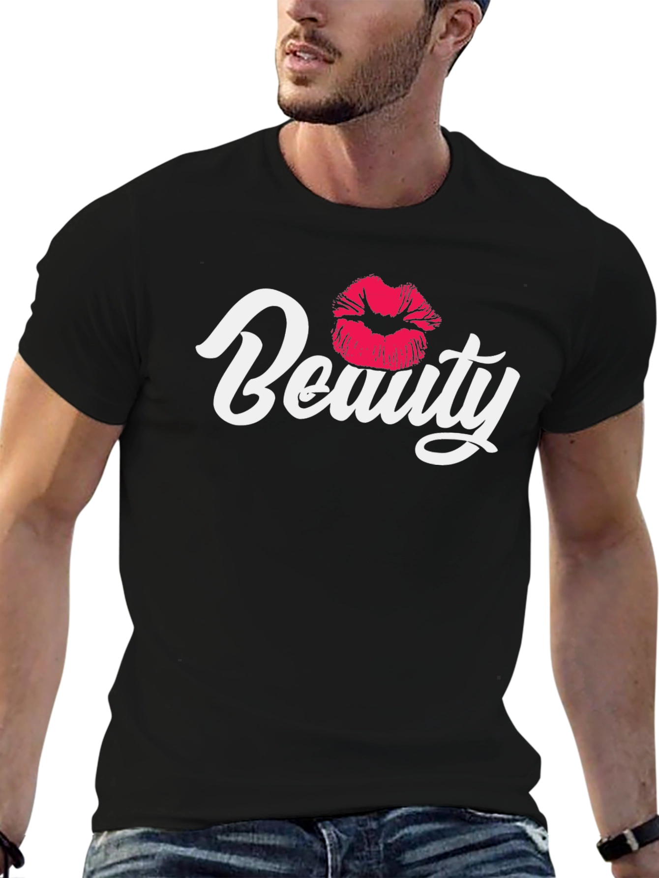 Black Beauty Kiss Graphic Tee - Unisex Black T-Shirt view 6