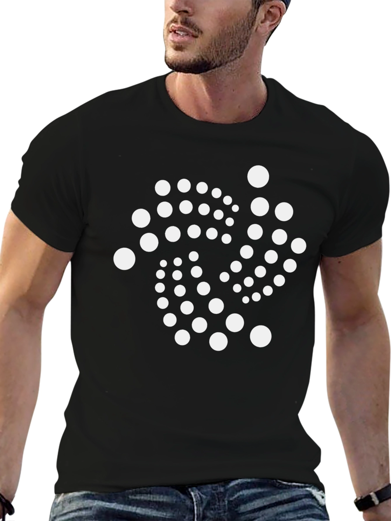 Black Iota Crypto White Dot Design Black T-Shirt view 6
