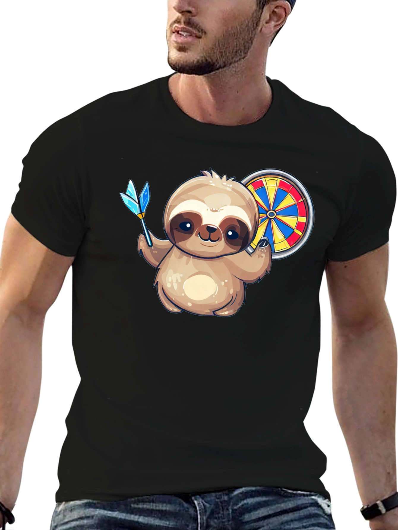 Black Sloth Dart T-Shirt - Novelty Graphic Tee for Dart Lovers view 6