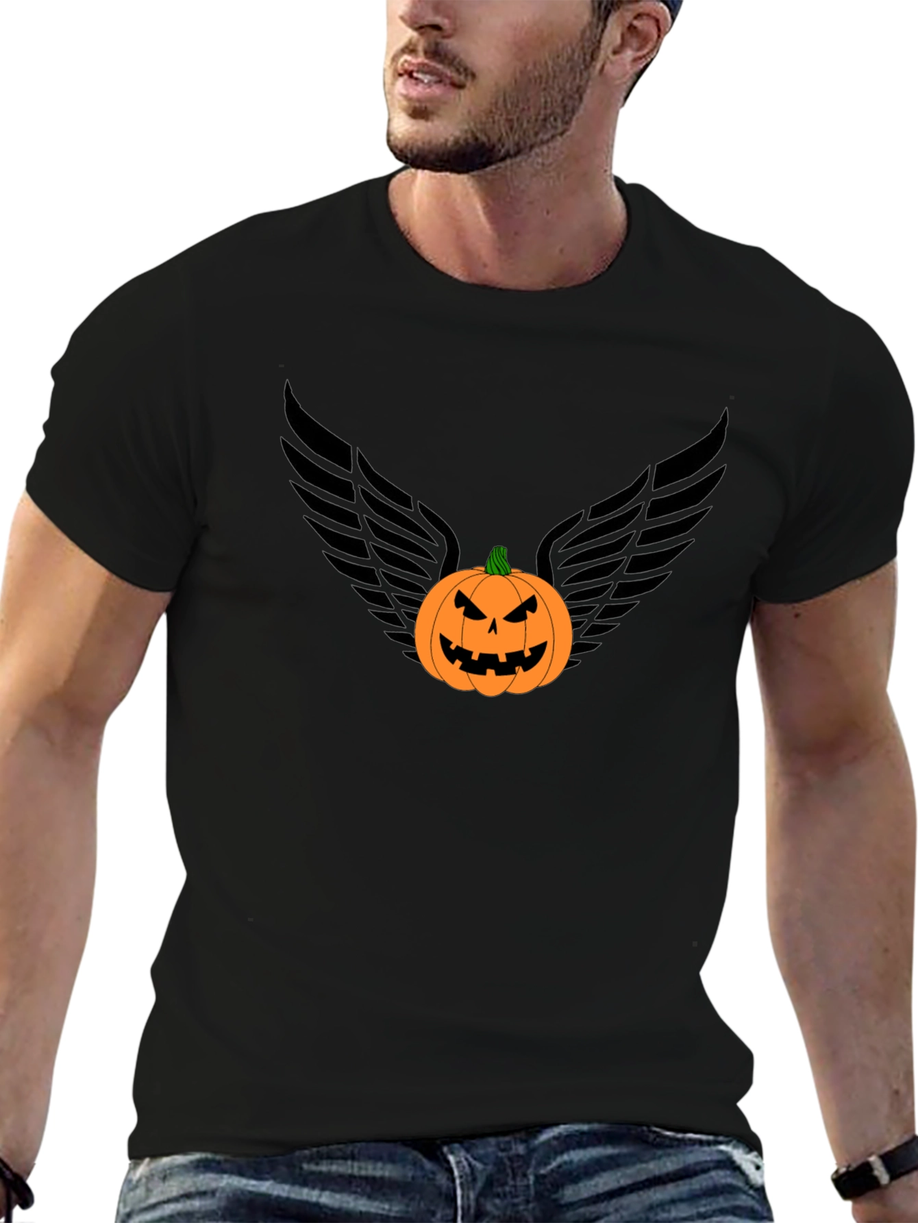 Black Pumpkin Angel Wings Graphic Tee view 6