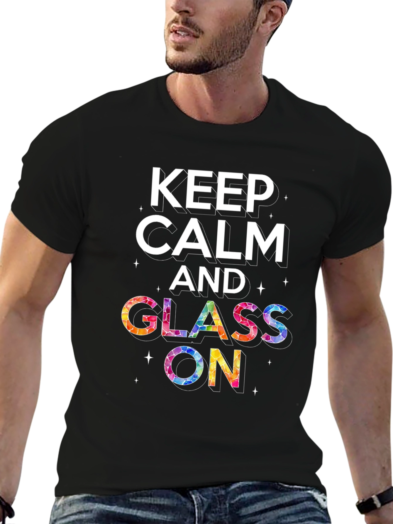 Black Keep Calm and Glass On Black Graphic Tee view 6