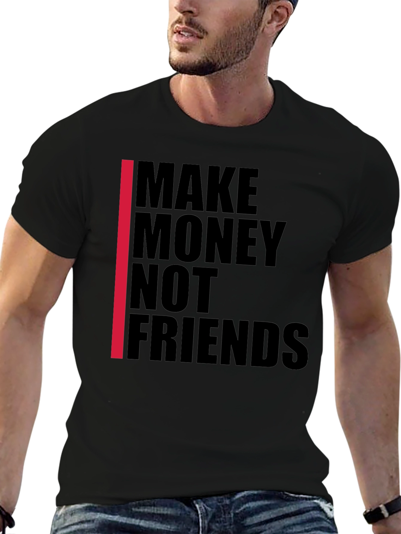 Black Make Money Not Friends Graphic Tee view 6