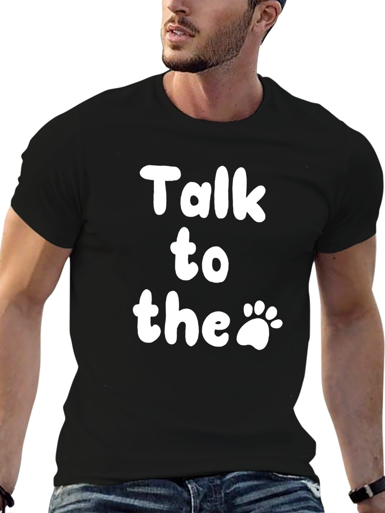Black Talk to the Paw T-Shirt - Black Crew Neck Tee view 6