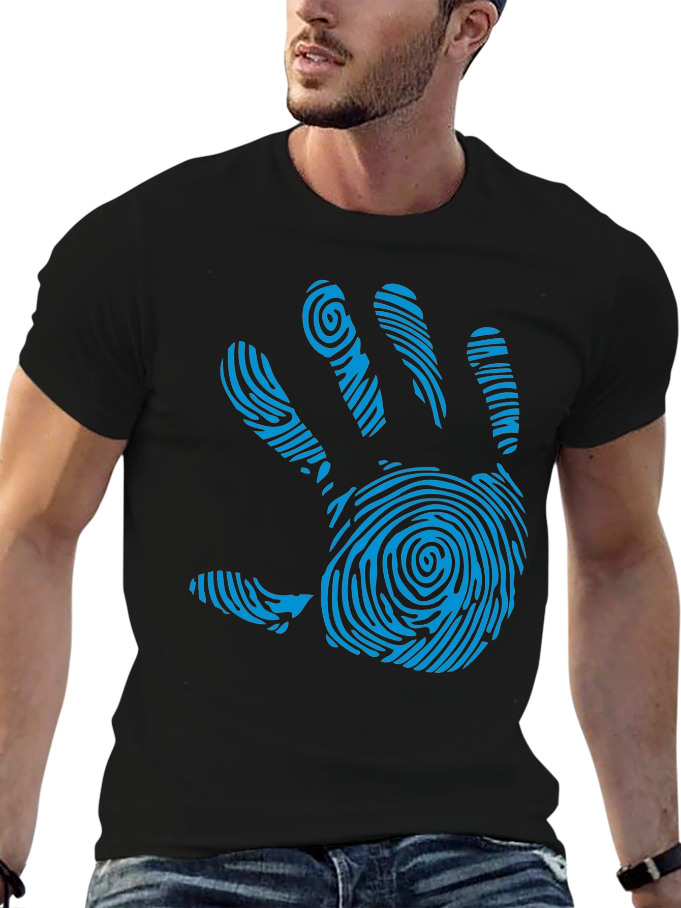 Black Fingerprint Hand Graphic Tee - Unique Design T-Shirt view 6