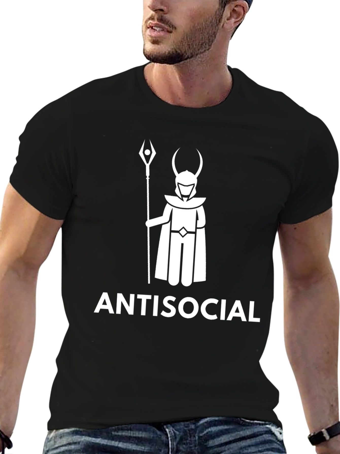Black Antisocial Loki Stick Figure Black T-Shirt view 6