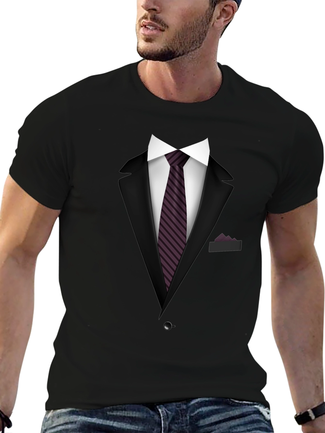 Black Formal Suit Graphic Tee -  Black T-Shirt with Suit Design view 6