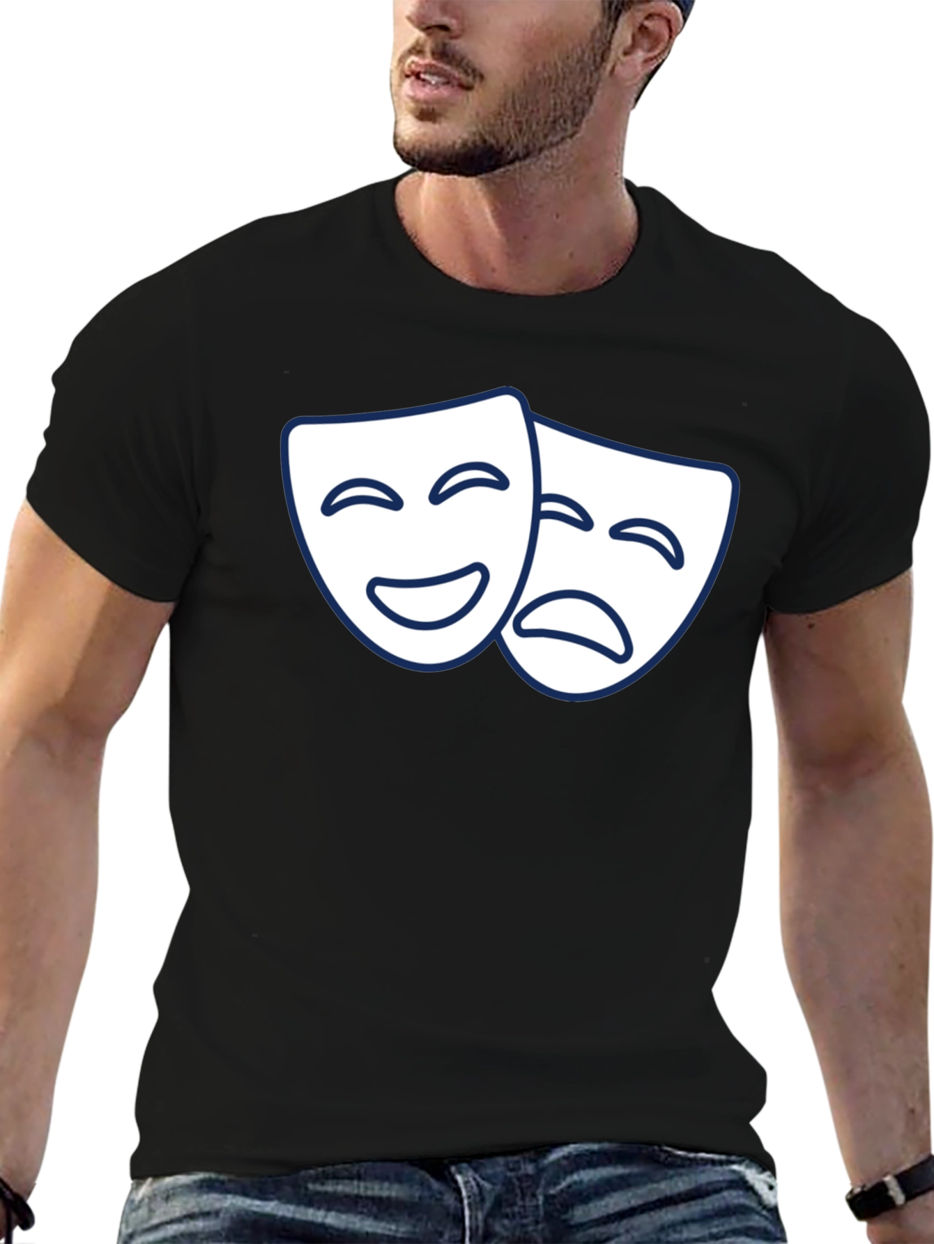 Black Comedy Tragedy Masks Graphic T-Shirt - Black view 6