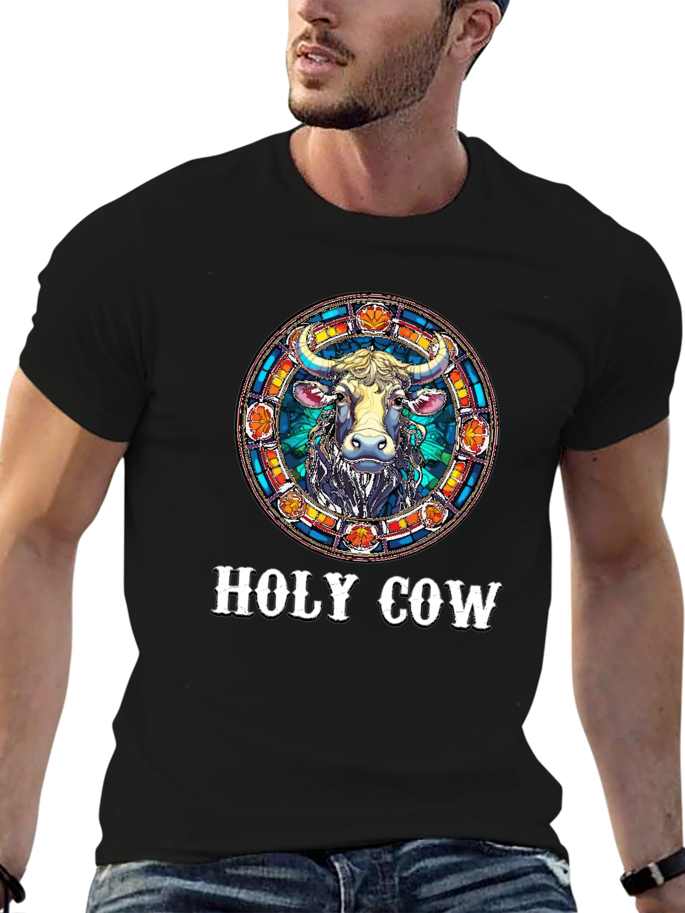 Black Holy Cow Graphic Tee - Funny Animal T-Shirt view 6