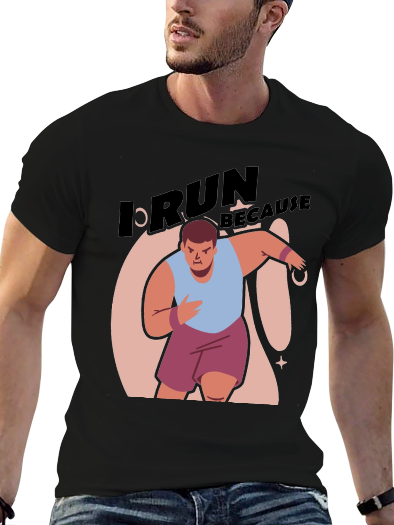 Black I Run Because Funny Graphic T-Shirt view 6
