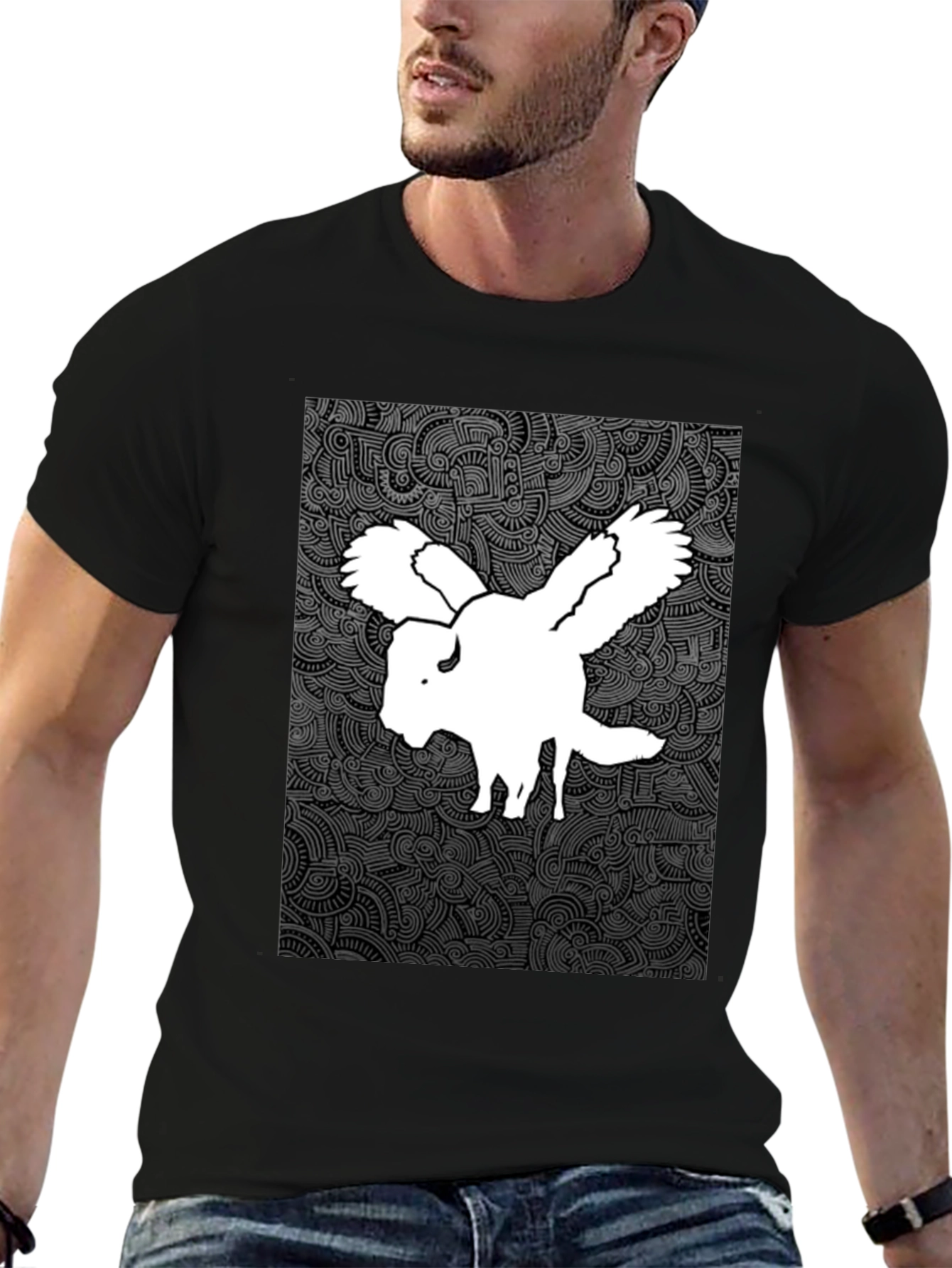 Black Winged Buffalo Graphic Tee - Black Cotton Shirt view 6