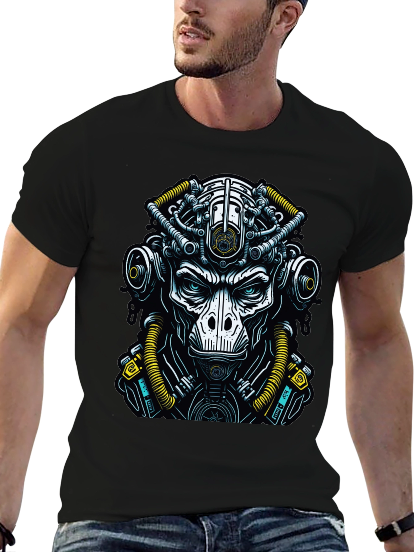 Black Cyberpunk Ape T-Shirt - Unique Graphic Tee view 6