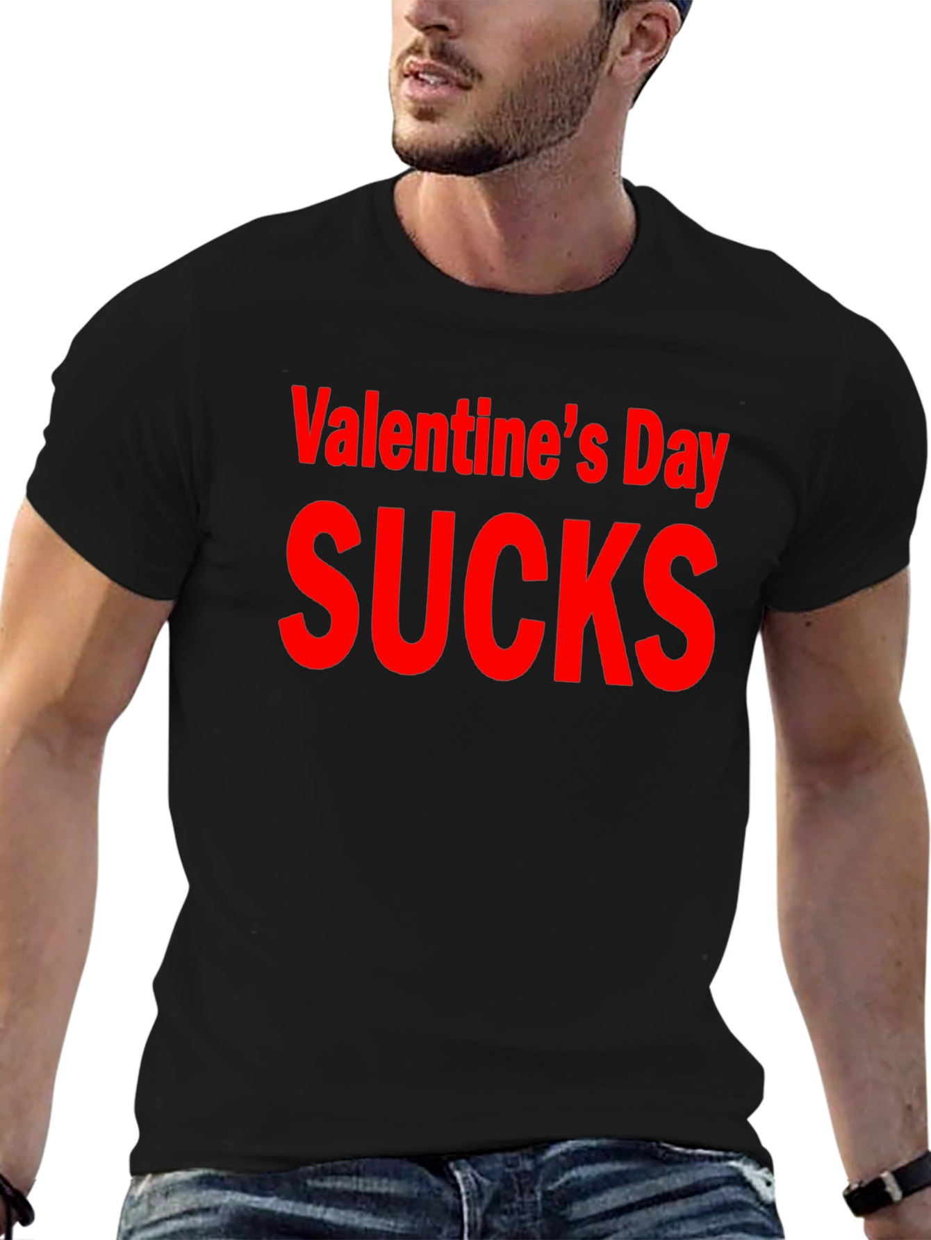 Black Valentine's Day Sucks Graphic T-Shirt view 6