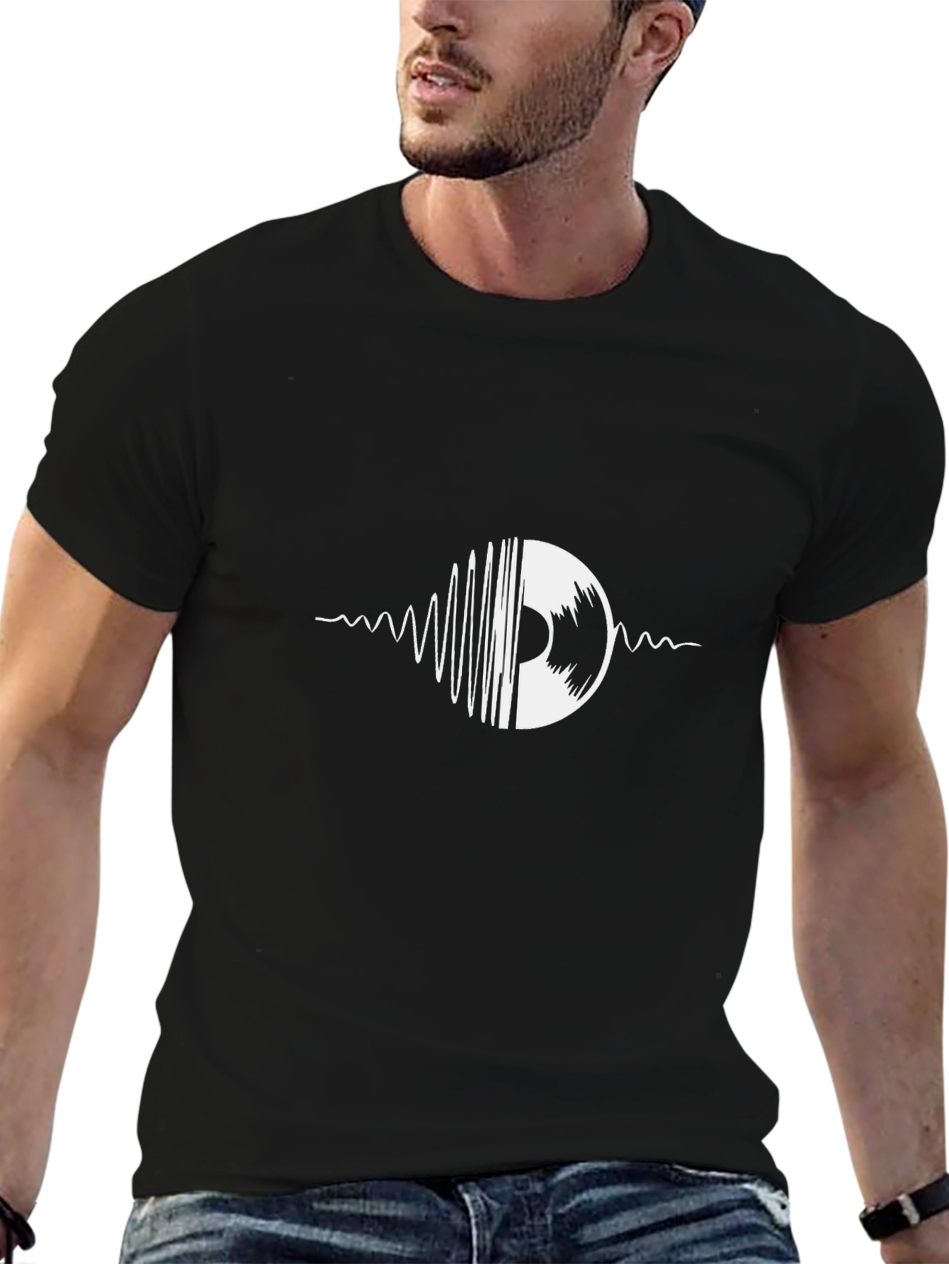 Black Vinyl Record Graphic Tee - Black Cotton T-Shirt view 6