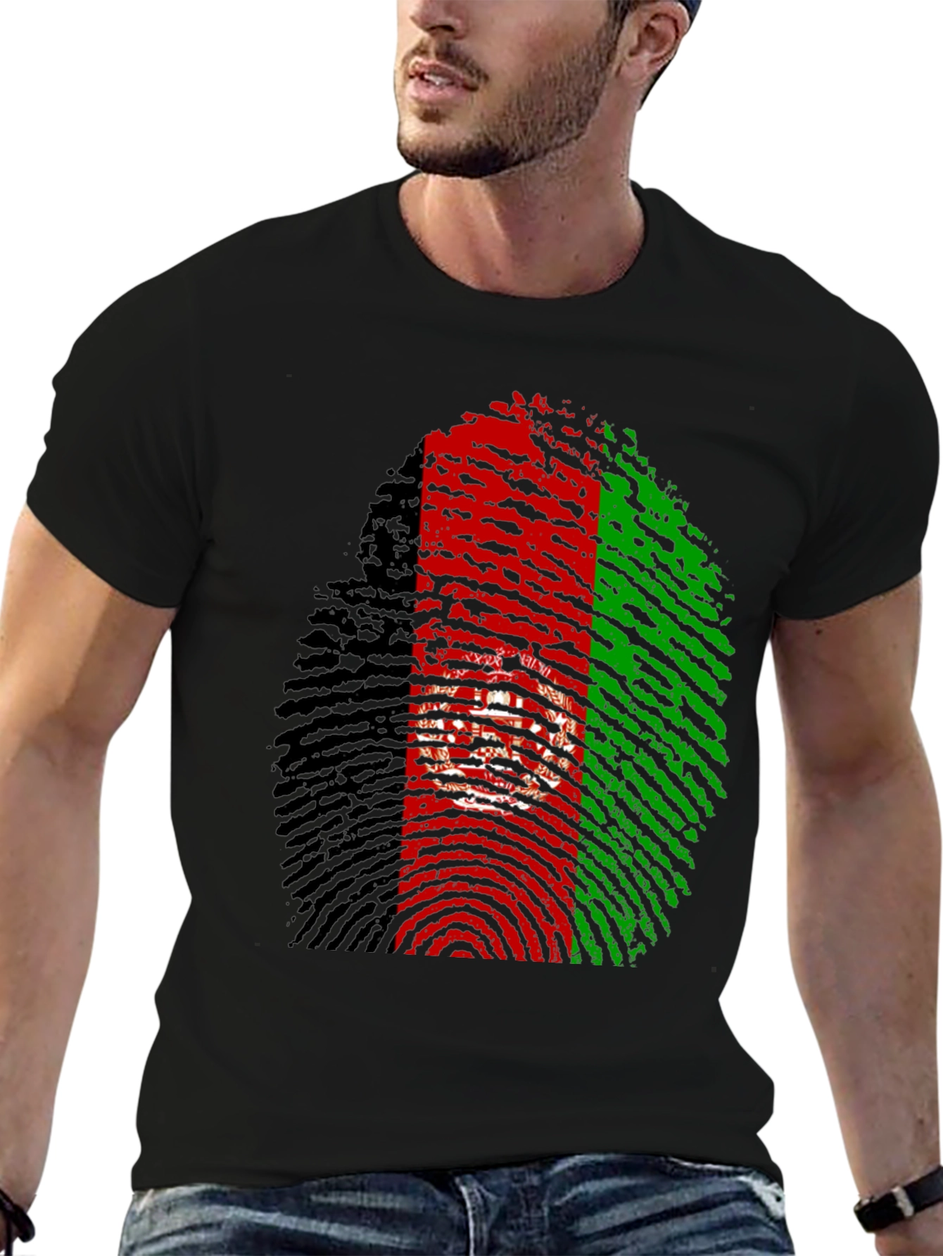 Black Afghanistan Flag Fingerprint T-Shirt view 6