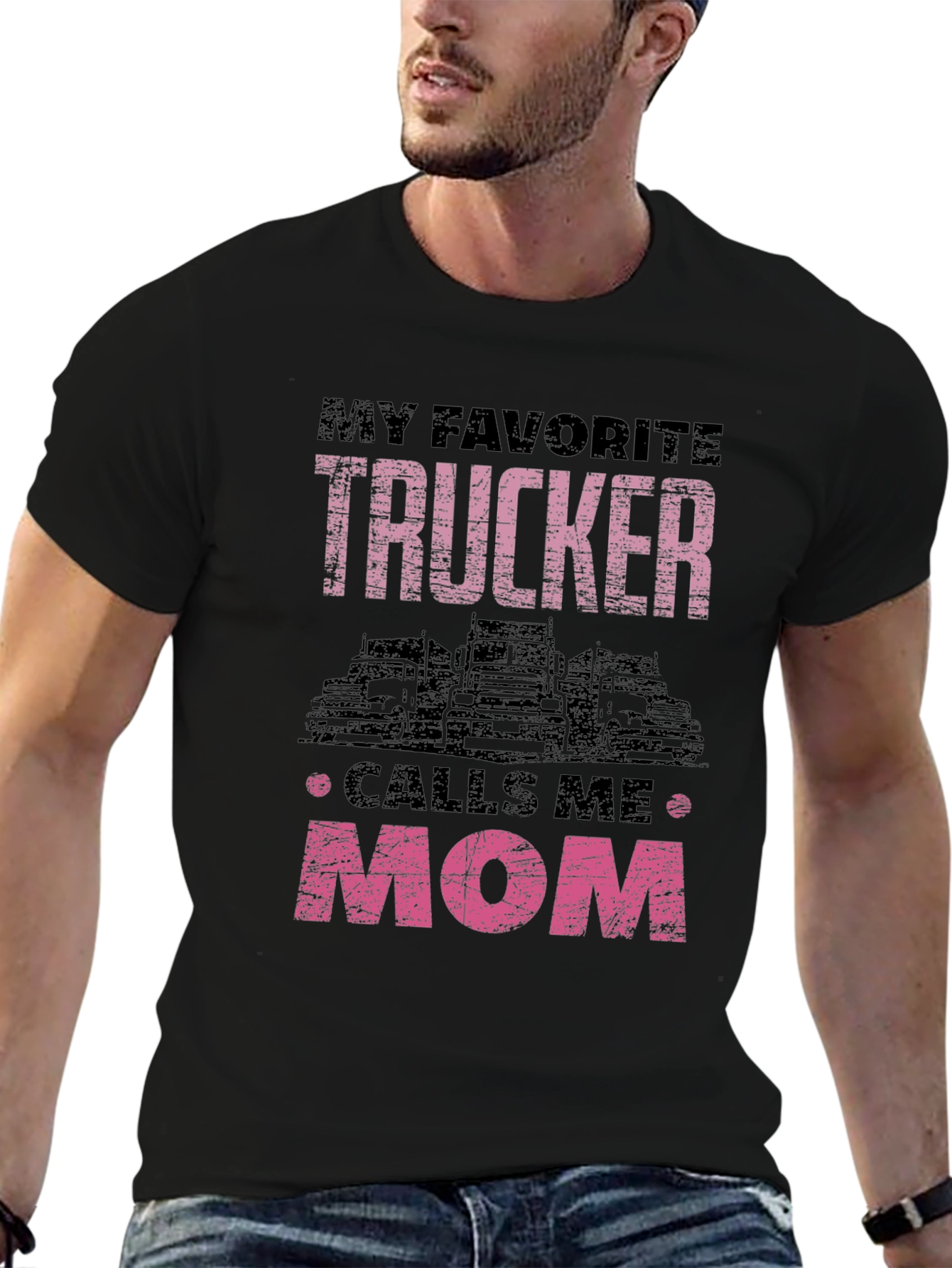 Black My Favorite Trucker Calls Me Mom T-Shirt view 6
